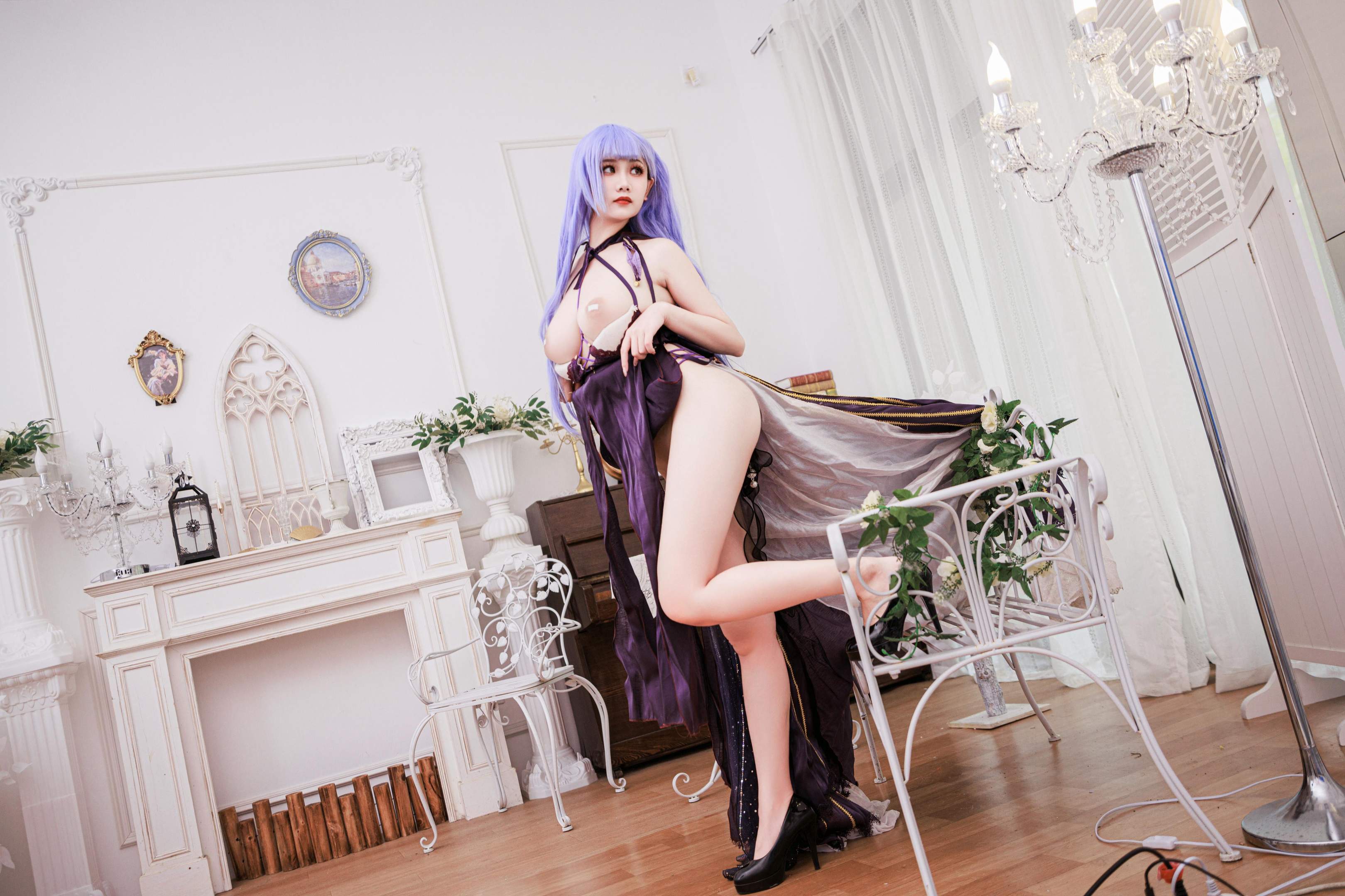 [Cosplay] A Xue Xue - Daito Dress: Purple Hair, Revealing Dress, Beautiful Legs, Character Recreation 78P