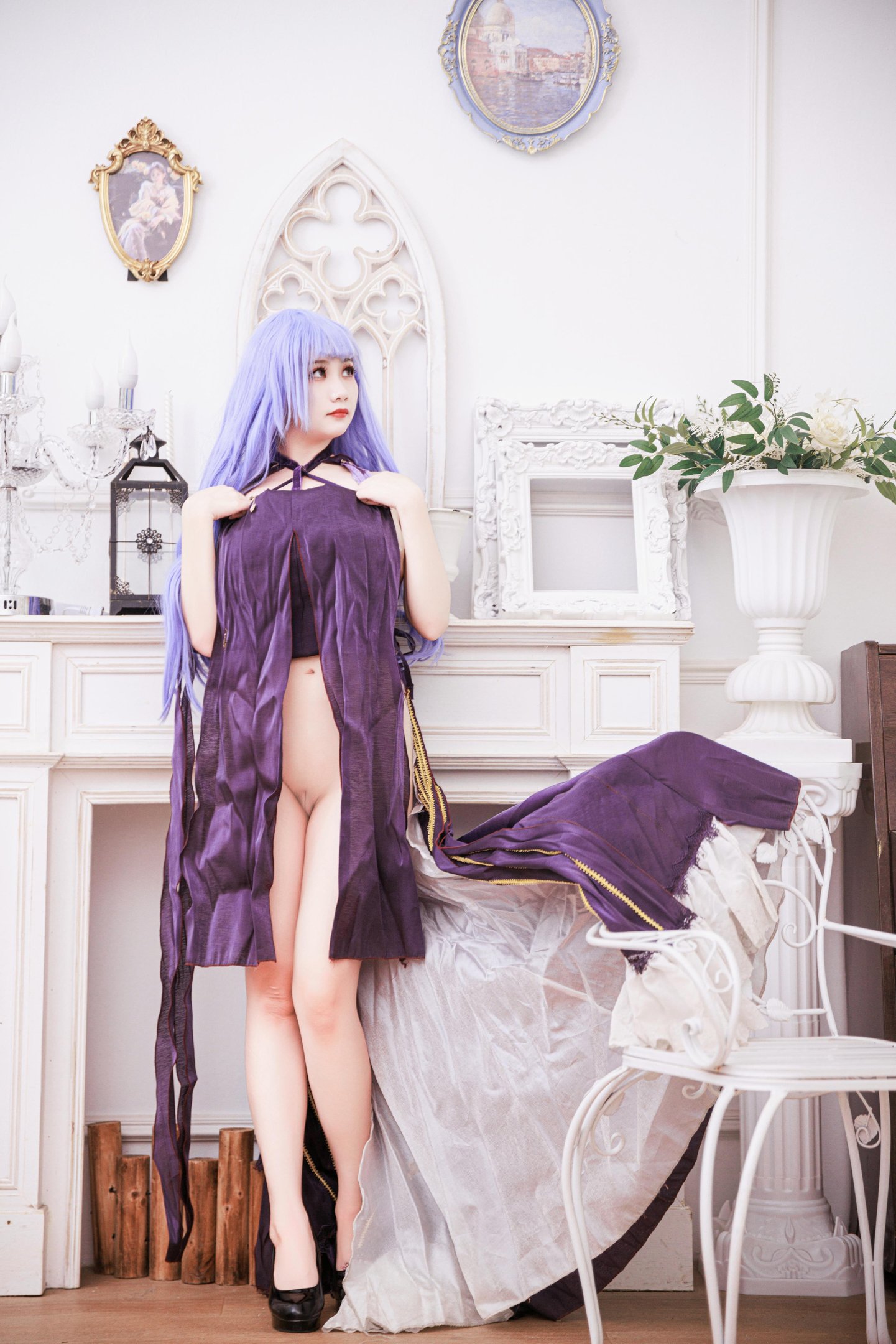 [cosplay] 阿雪雪 - 黛朵礼服：紫发礼裙露点美腿 角色还原 78P