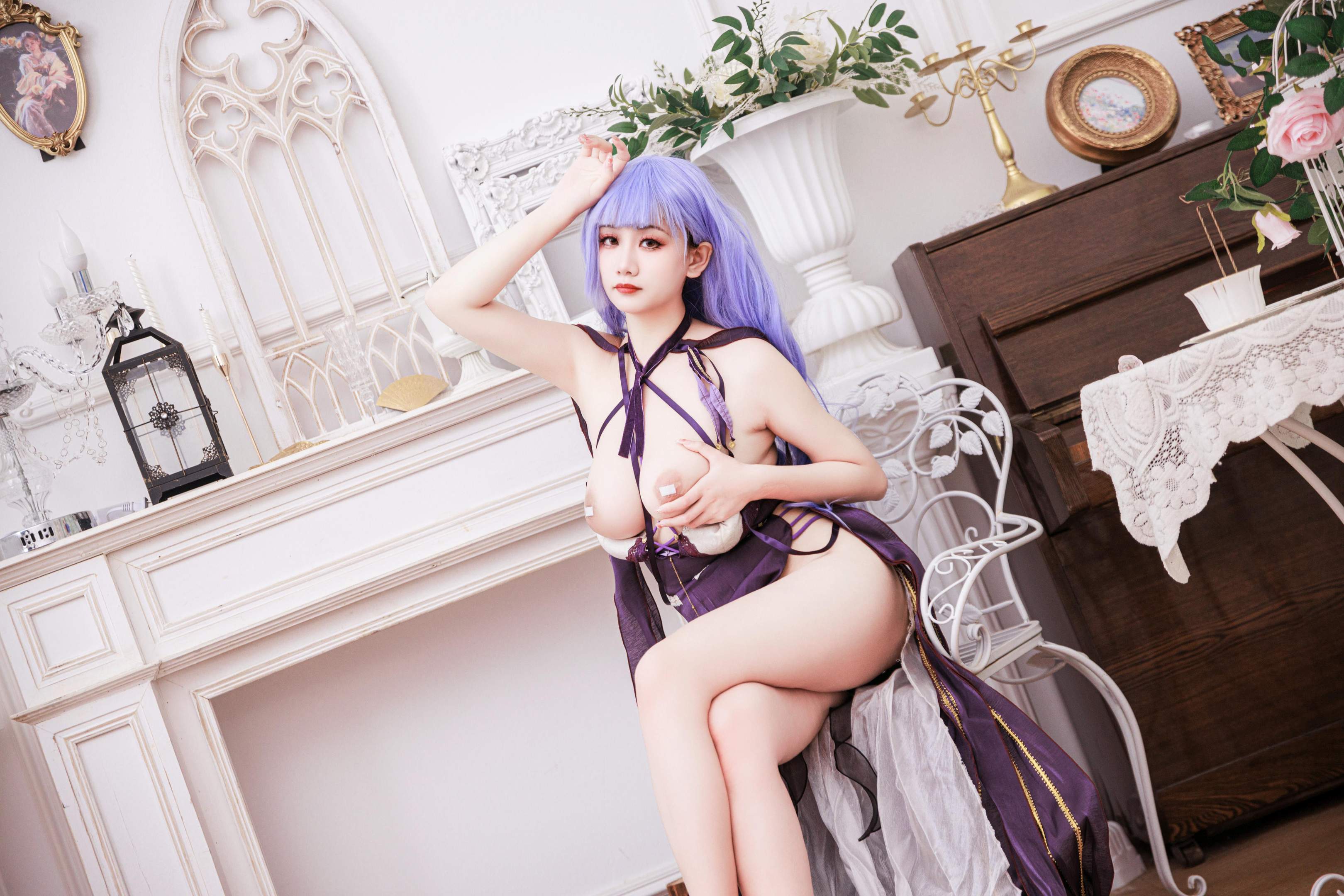 [costume play] 阿雪雪 - 黛朵礼服：紫髪のドレスと美脚の再現 78P
