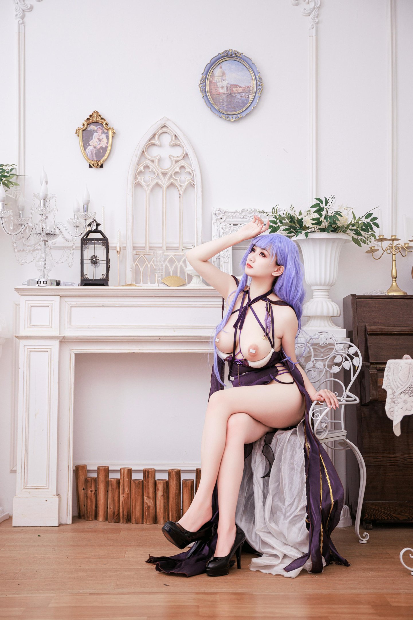 [costume play] 阿雪雪 - 黛朵礼服：紫髪のドレスと美脚の再現 78P