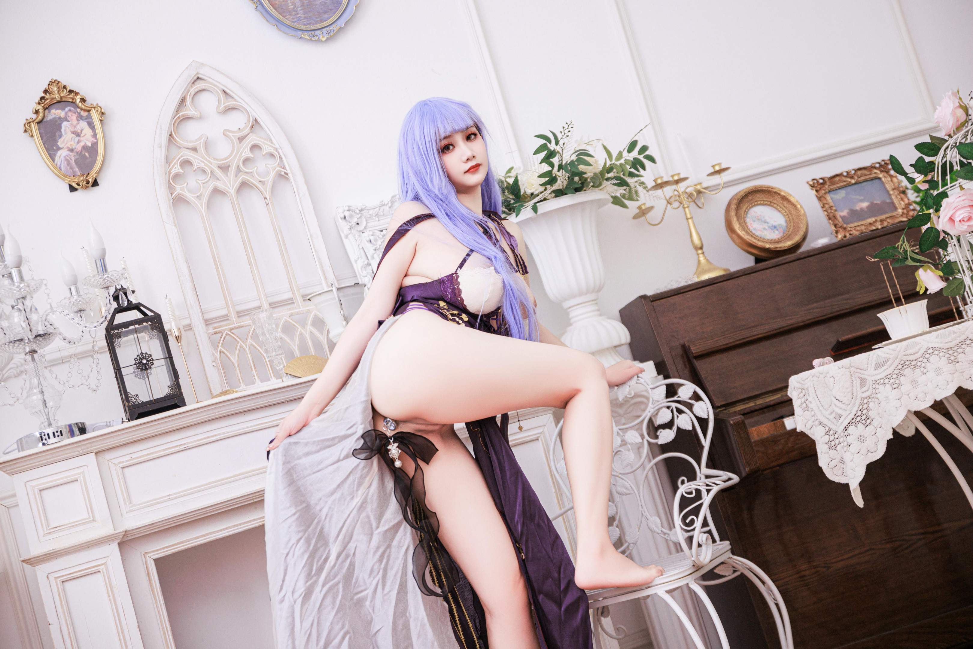 [costume play] 阿雪雪 - 黛朵礼服：紫髪のドレスと美脚の再現 78P