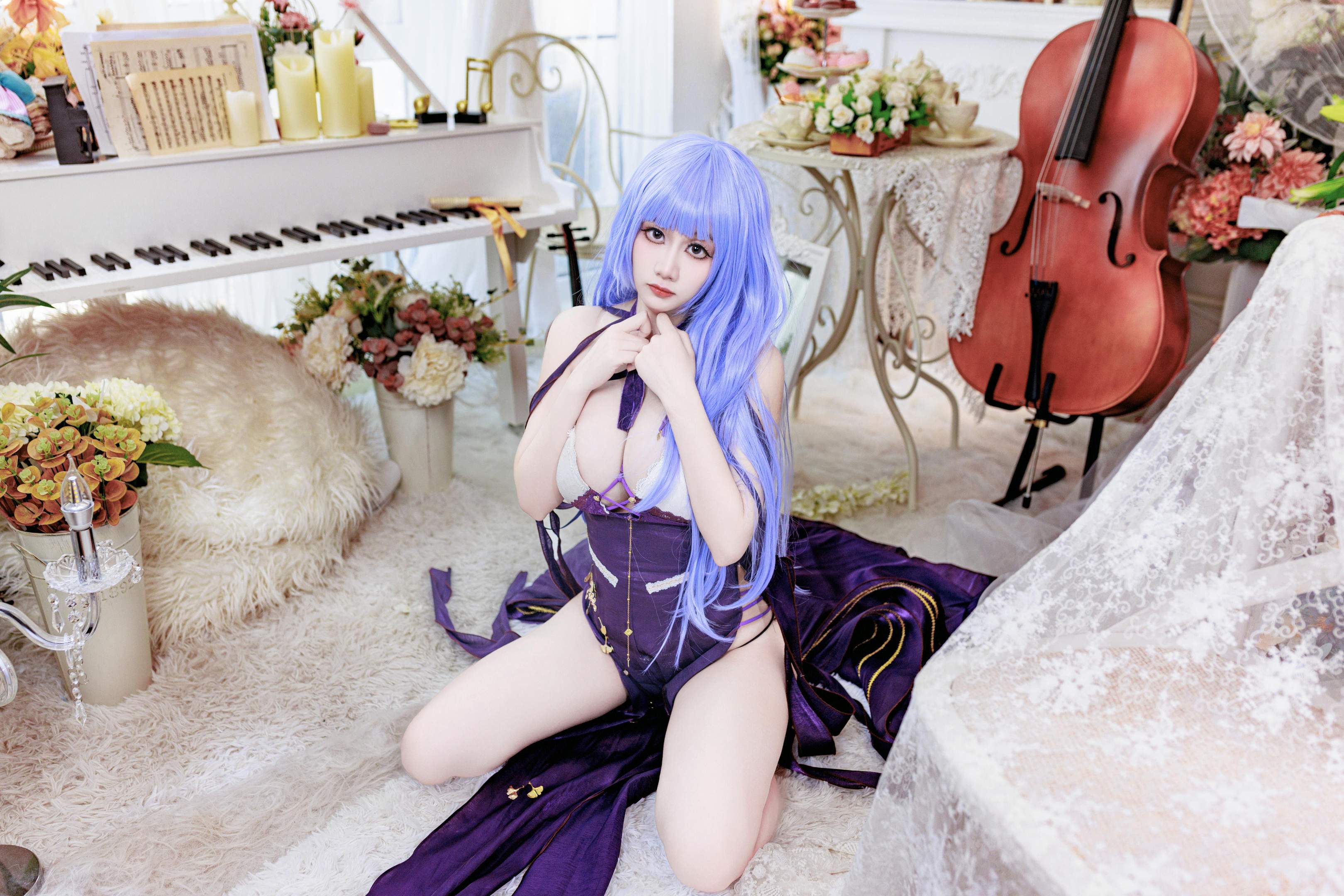[Cosplay] A Xue Xue - Daito Dress: Purple Hair, Revealing Dress, Beautiful Legs, Character Recreation 78P