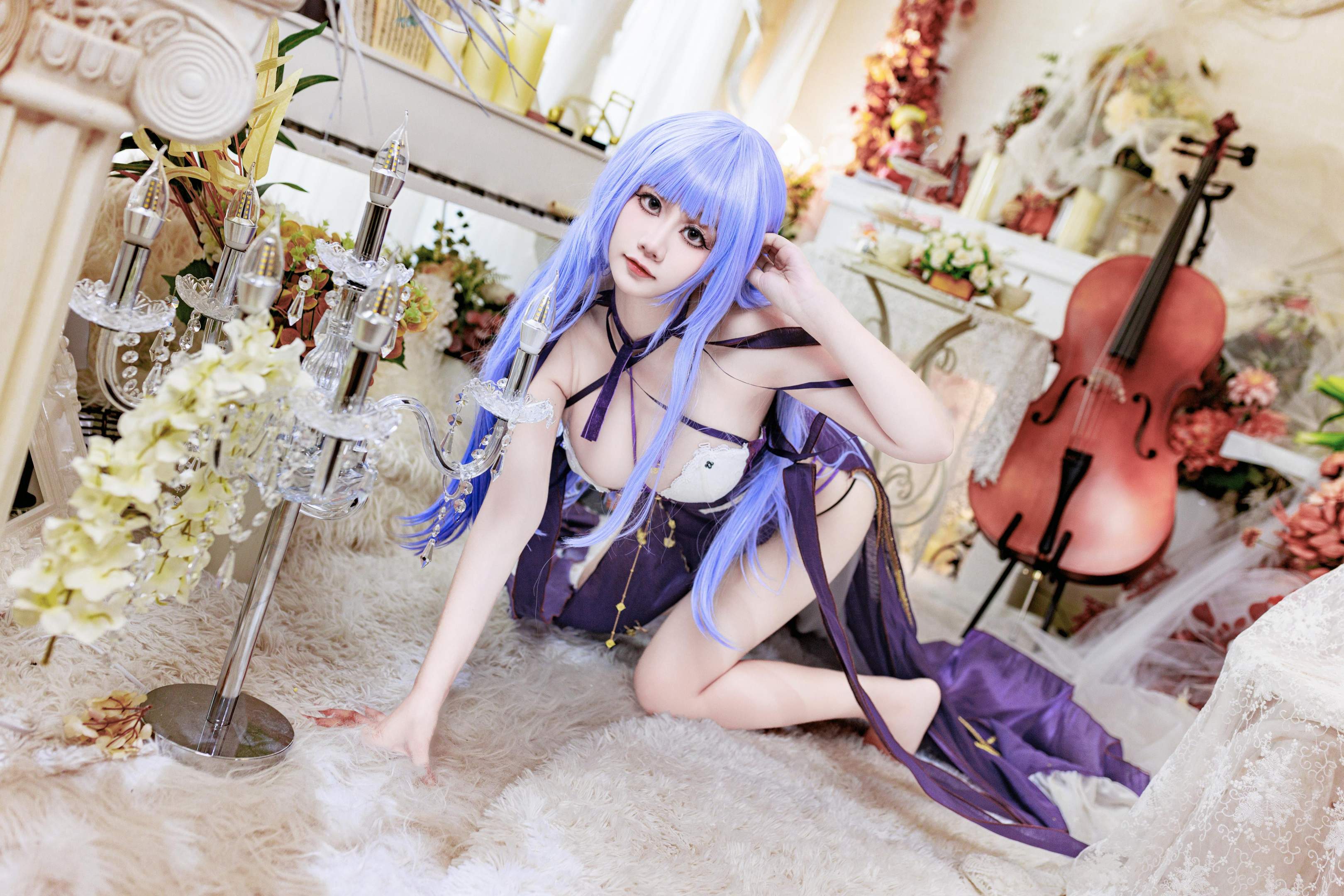 [Cosplay] A Xue Xue - Daito Dress: Purple Hair, Revealing Dress, Beautiful Legs, Character Recreation 78P