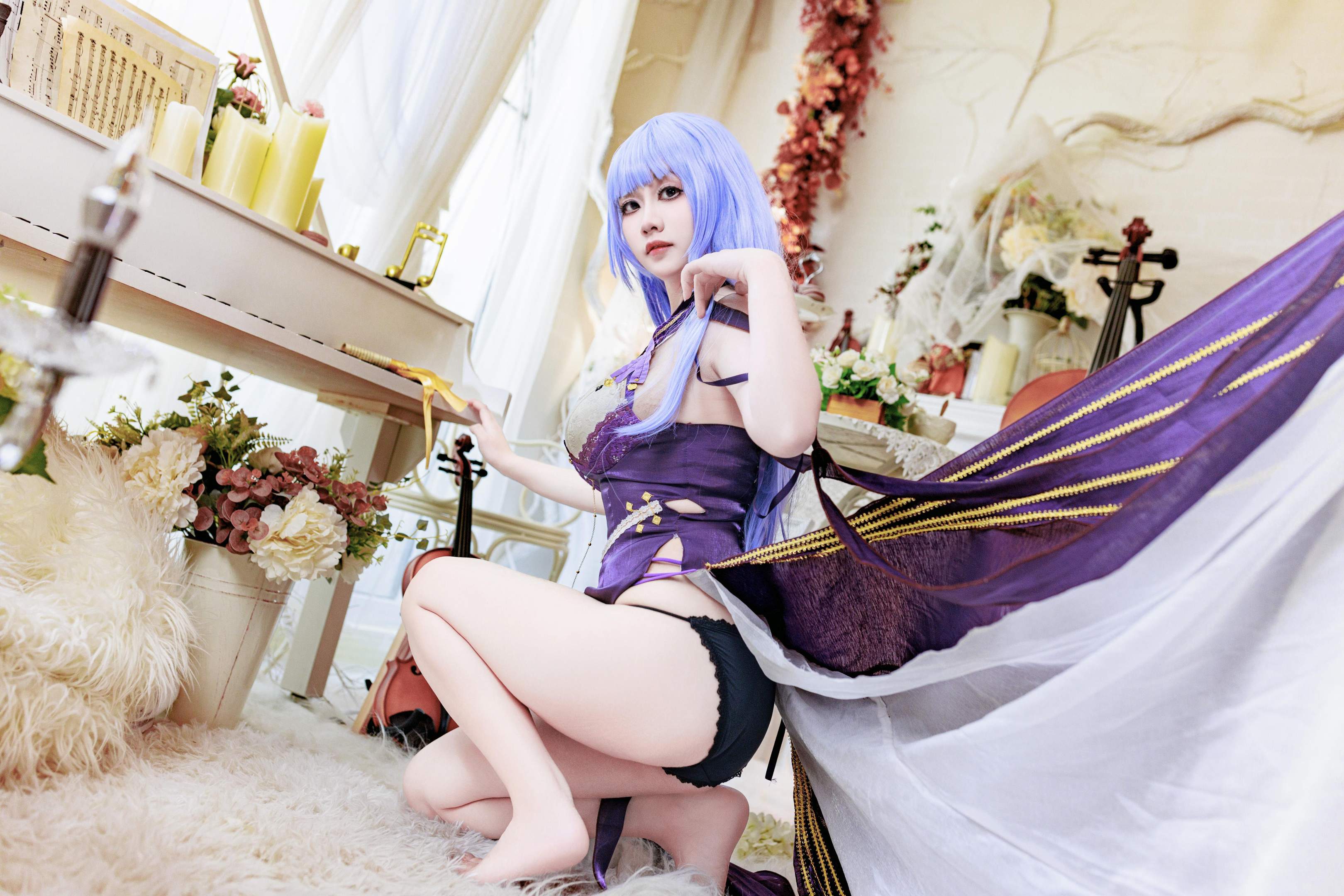[Cosplay] A Xue Xue - Daito Dress: Purple Hair, Revealing Dress, Beautiful Legs, Character Recreation 78P