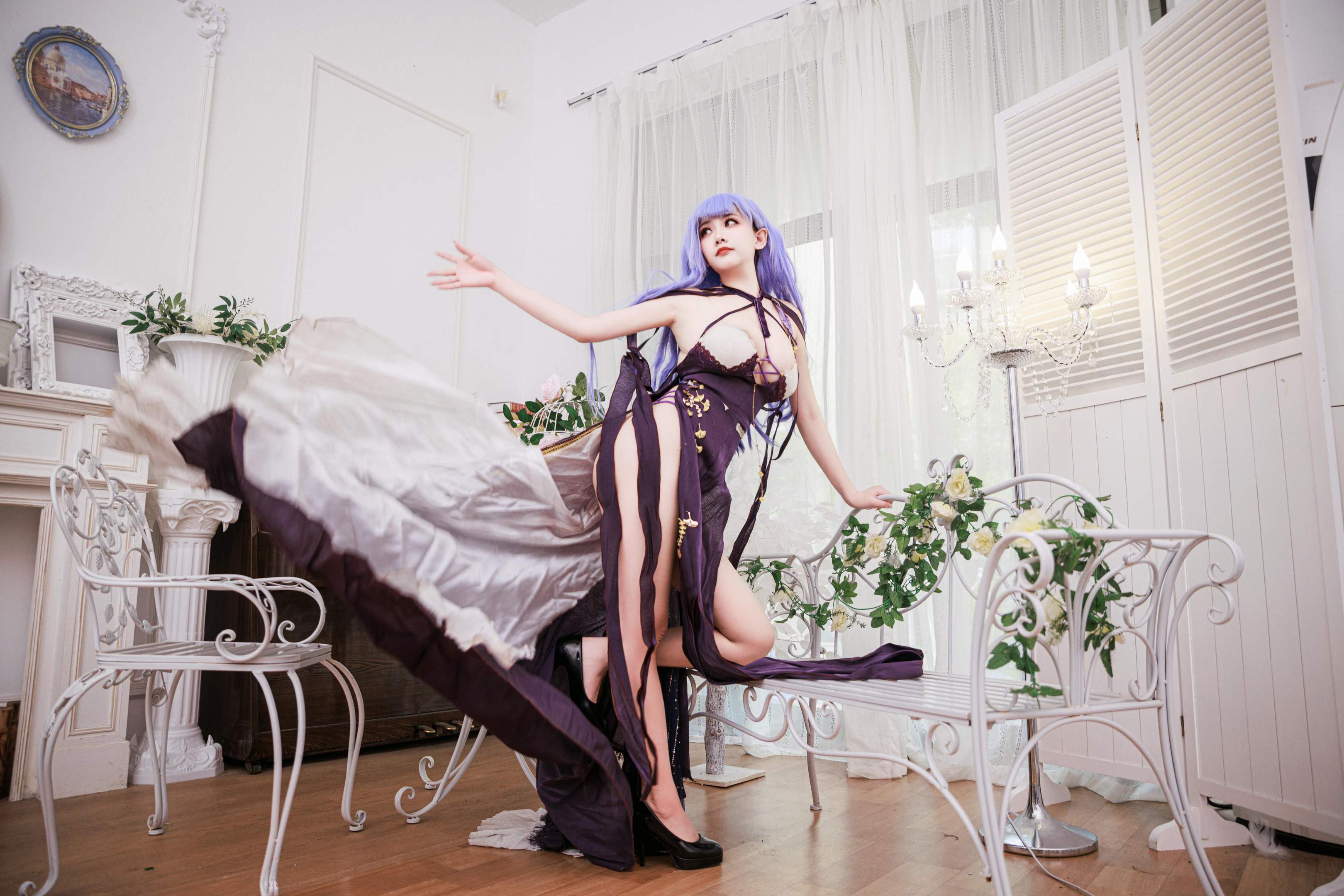 [Cosplay] A Xue Xue - Daito Dress: Purple Hair, Revealing Dress, Beautiful Legs, Character Recreation 78P