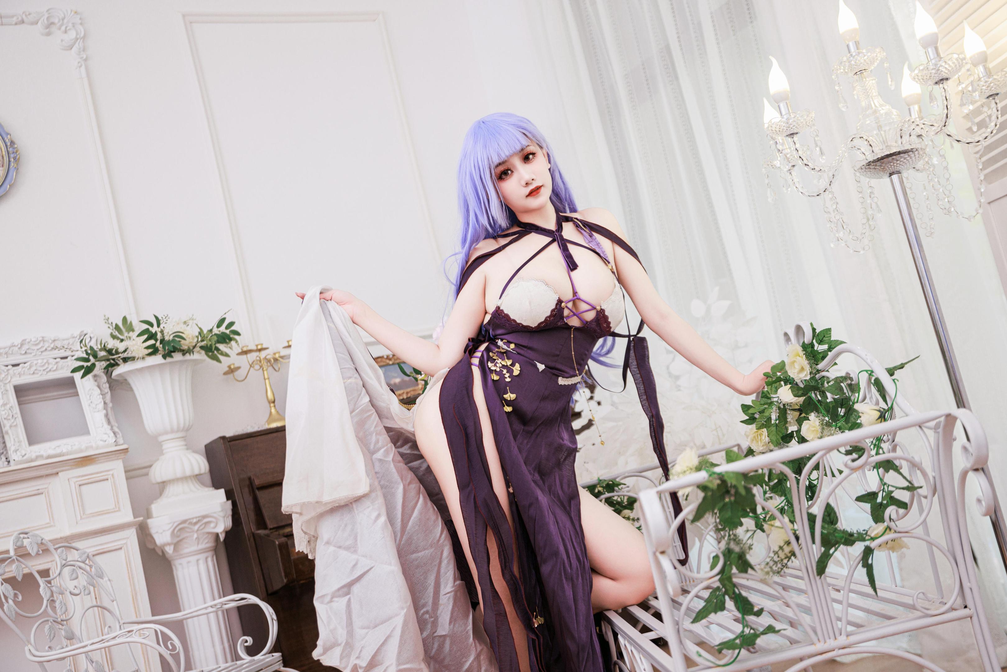 [Cosplay] A Xue Xue - Daito Dress: Purple Hair, Revealing Dress, Beautiful Legs, Character Recreation 78P