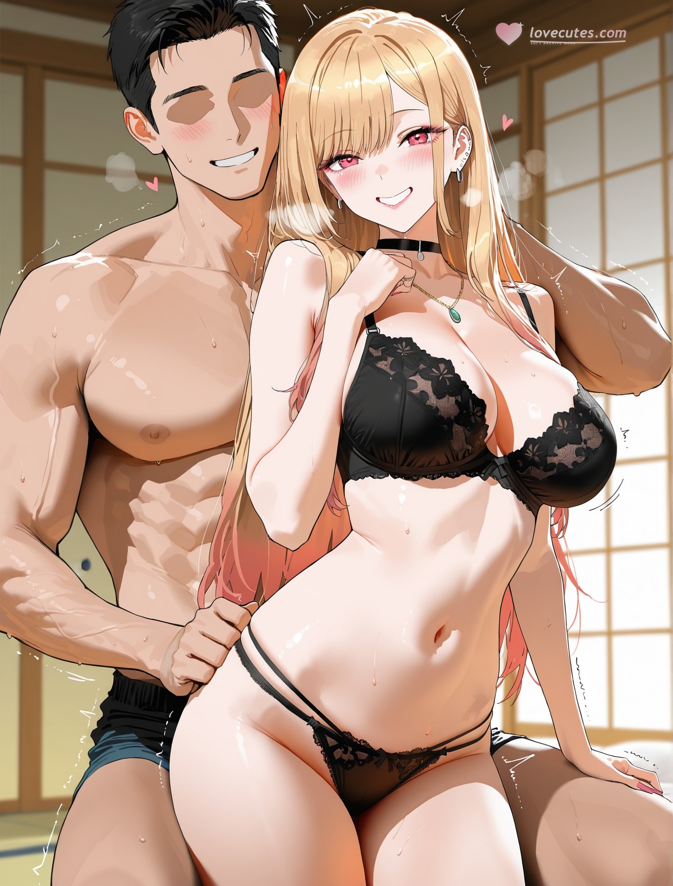 AI Generated Anime Girl - 更衣人偶坠入爱河 喜多川海梦：黑丝蕾丝内衣露穴 162P