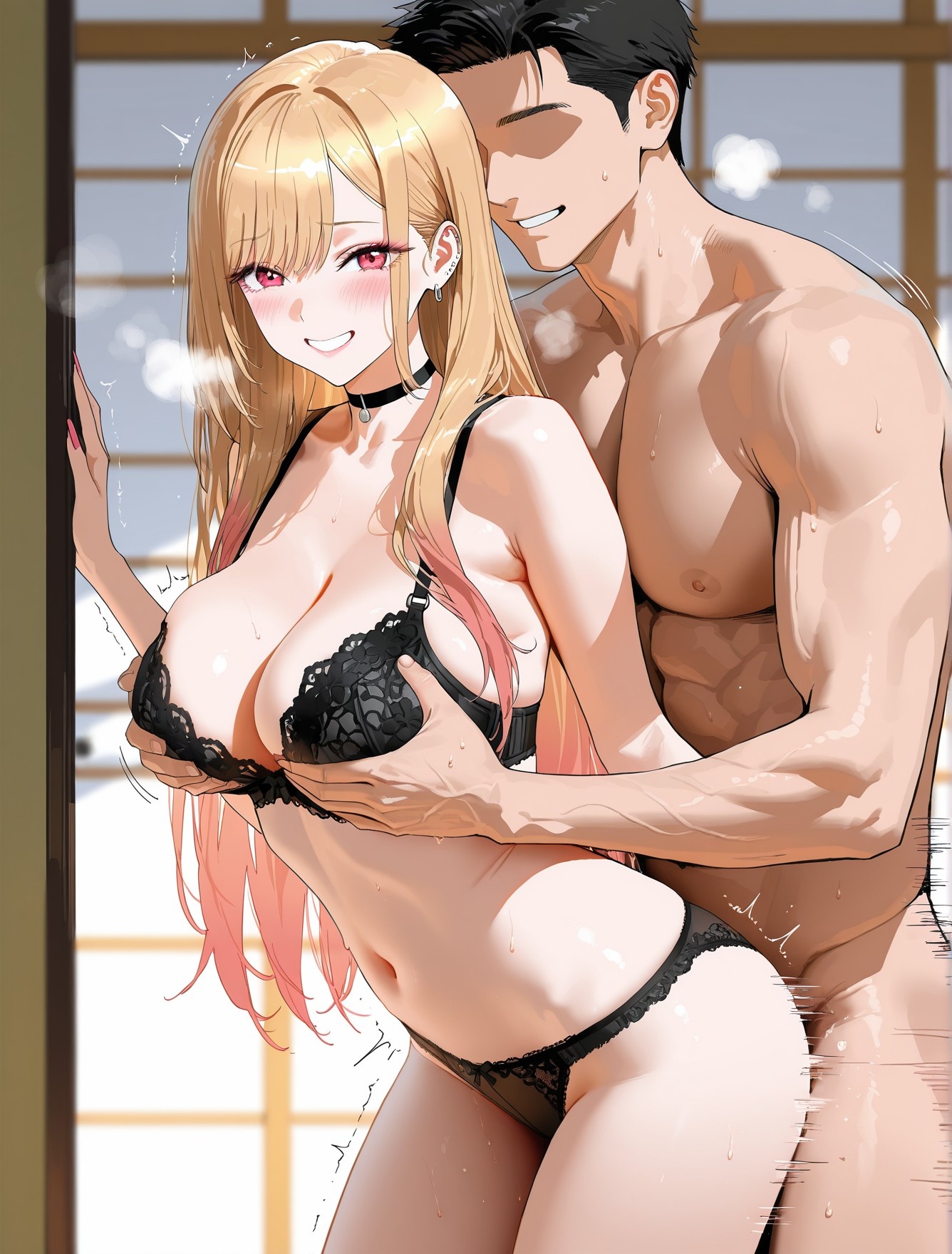 AI Generated Anime Girl - 更衣人偶坠入爱河 喜多川海梦：黑丝蕾丝内衣露穴 162P