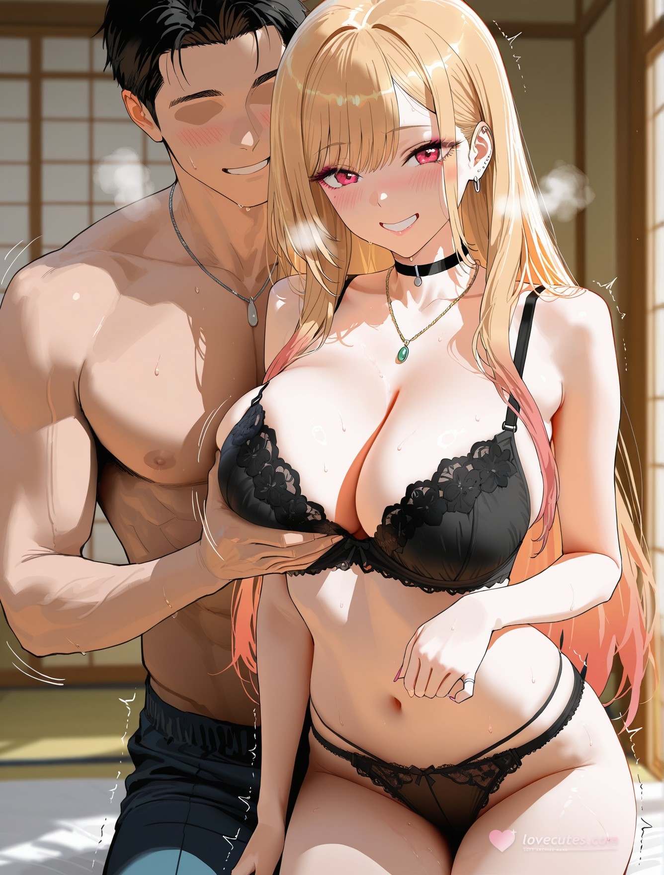 AI Generated Anime Girl - 更衣人偶坠入爱河 喜多川海梦：黑丝蕾丝内衣露穴 162P