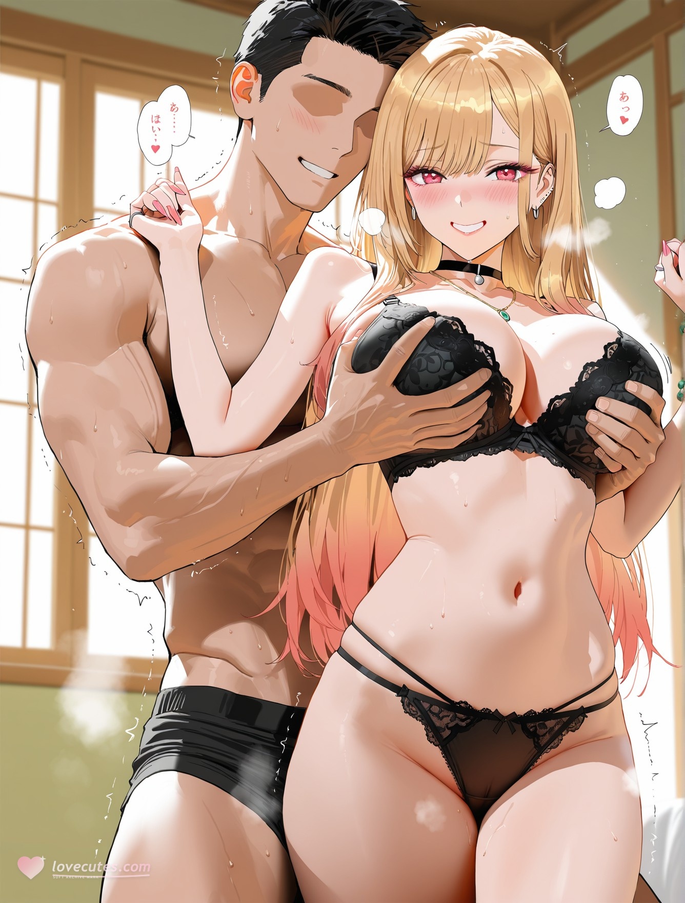 AI Generated Anime Girl - 更衣人偶坠入爱河 喜多川海梦：黑丝蕾丝内衣露穴 162P