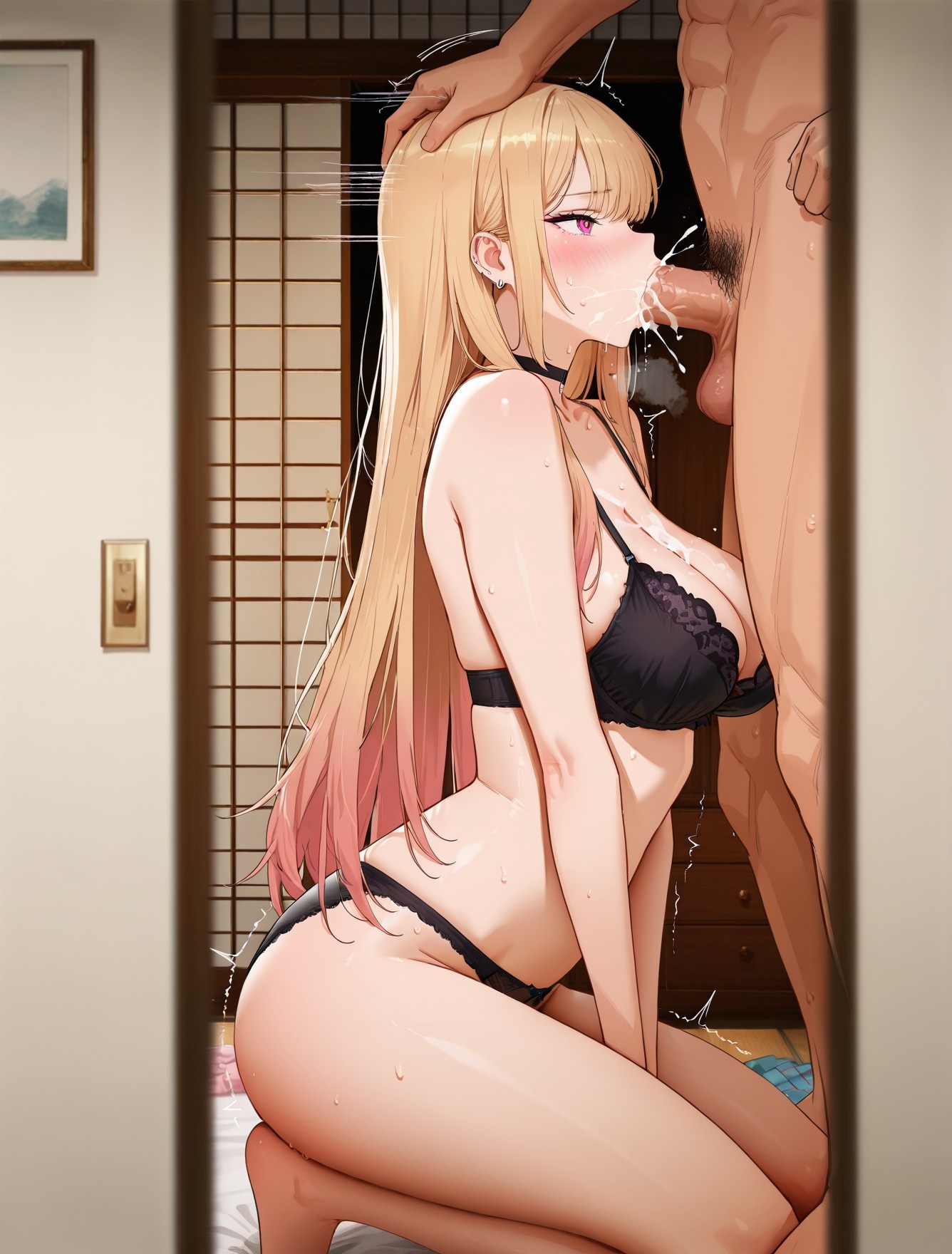 AI Generated Anime Girl - 更衣人偶坠入爱河 喜多川海梦：黑丝蕾丝内衣露穴 162P