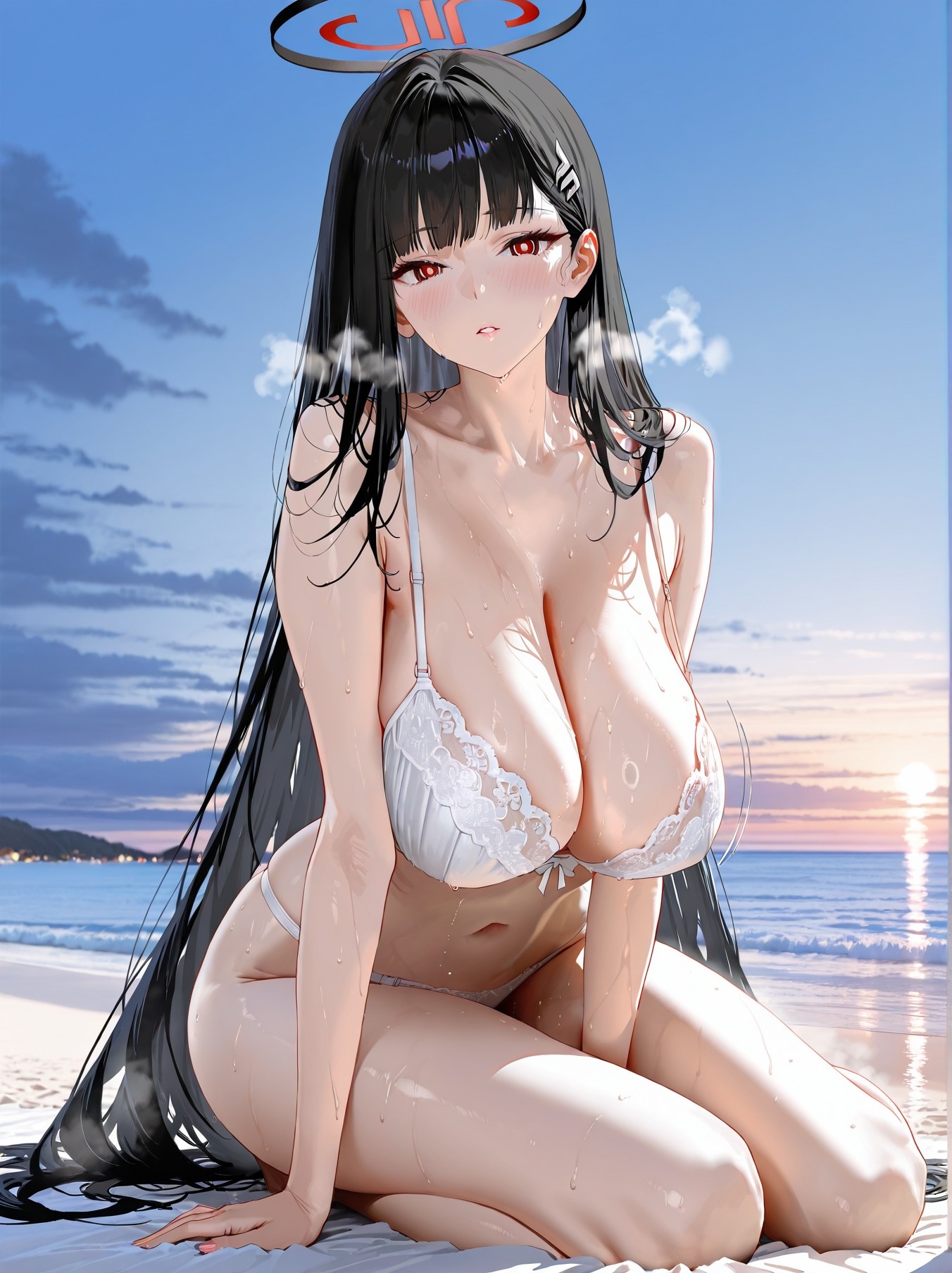 AI 생성 애니메이션 소녀 - 碧蓝档案 리오 츠카츠키 Vol.2: 블랙 레이스 속옷 노출 152P
