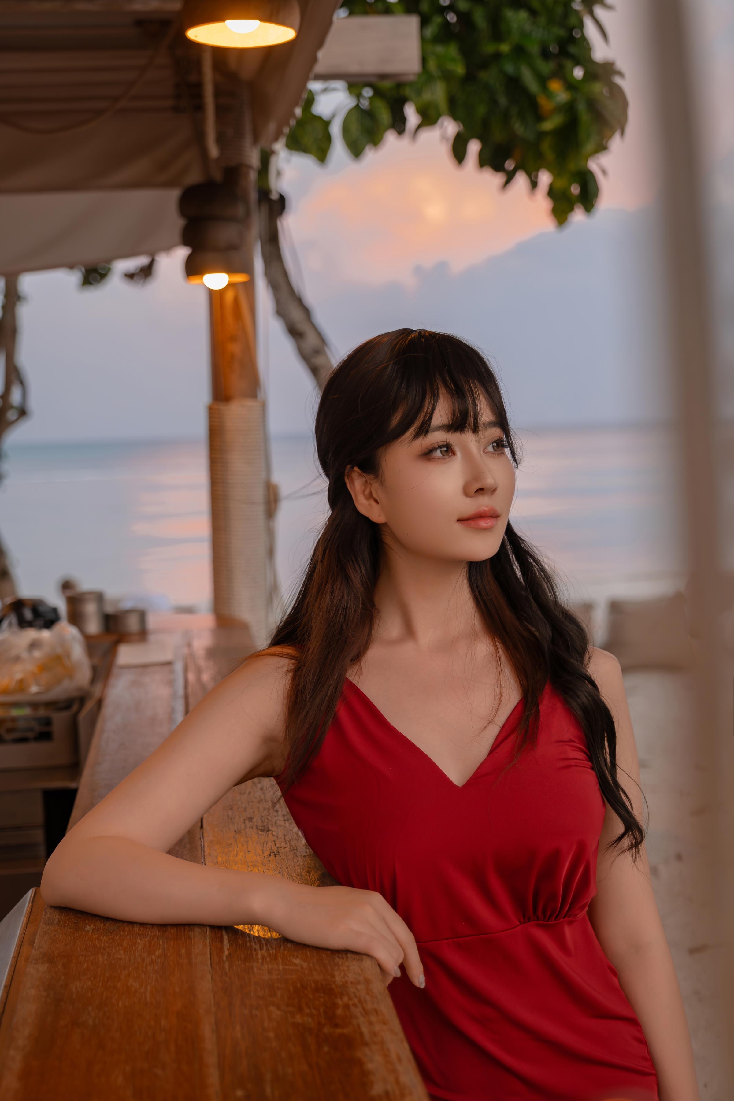 [私房] 年年Nnian - 言遇：赤いドレスのプールリゾート風露点私房 80P