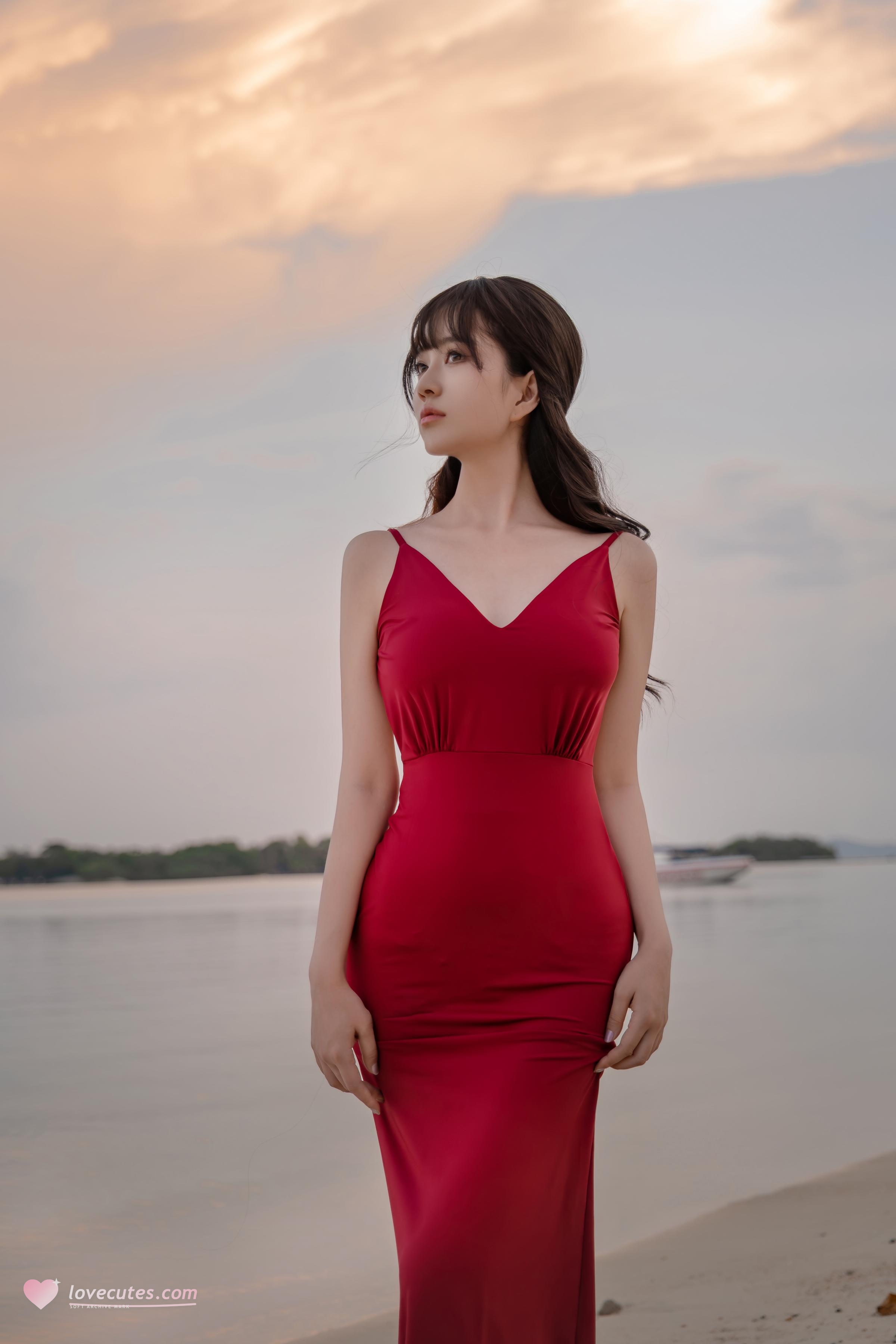 [私房] 年年Nnian - 言遇：赤いドレスのプールリゾート風露点私房 80P