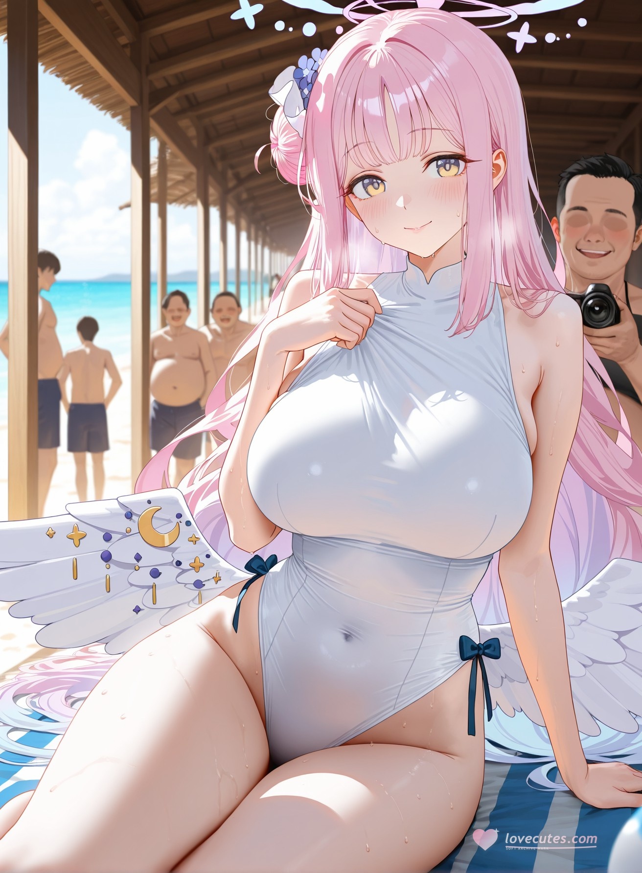 AI Generated Anime Girl - Blue Archive: Shinyan Miku in Swimsuit Bed Shot 240P