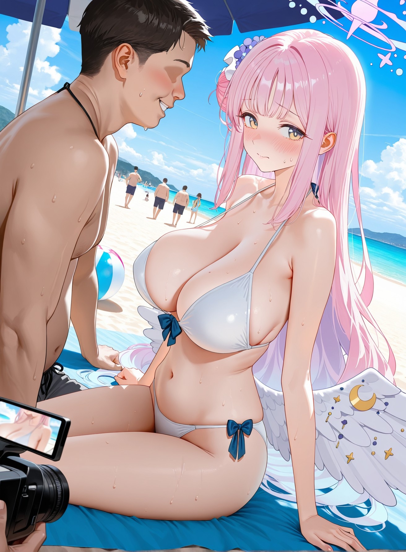 AI Generated Anime Girl - 碧蓝档案 圣园未花：泳装床拍露穴 240P