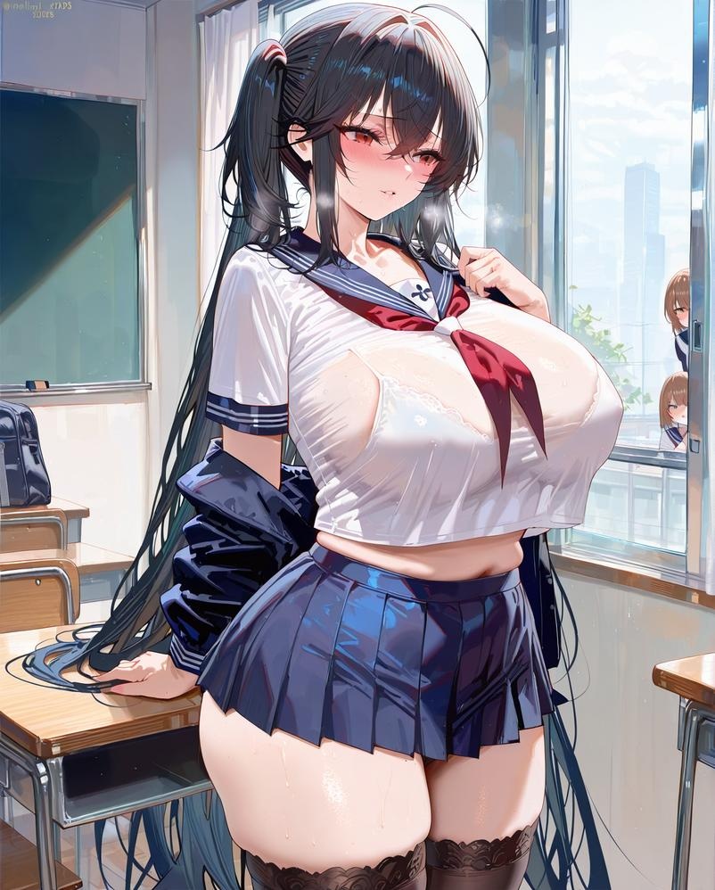 AI Generated Anime Girl - Azur Lane Da Feng: Black Stockings Bodysuit Reveal 87P