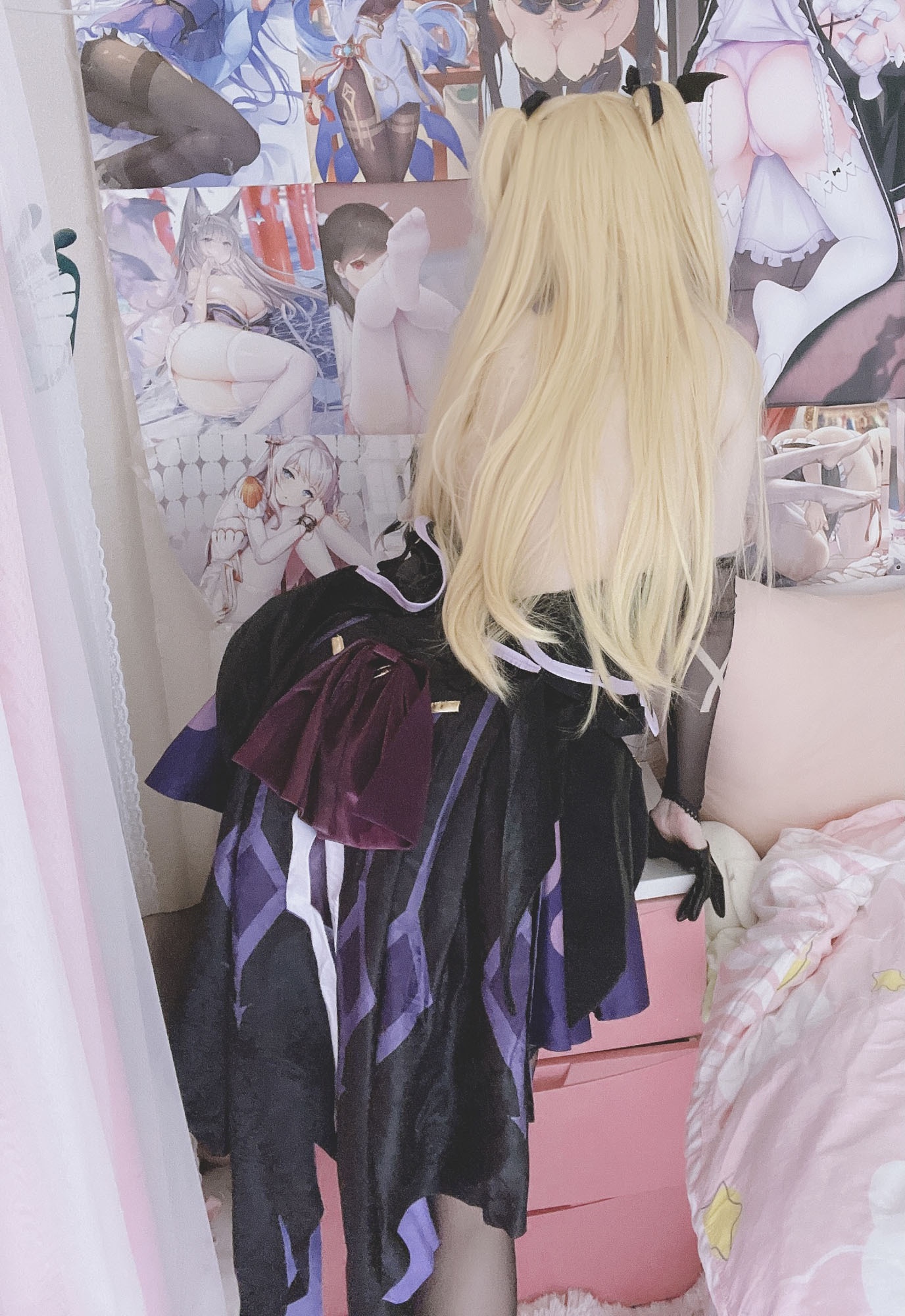 【コスプレ】習呆呆 - 原神 フィッシュル：黒ストッキング露出全裸大尺度再現 28P2V