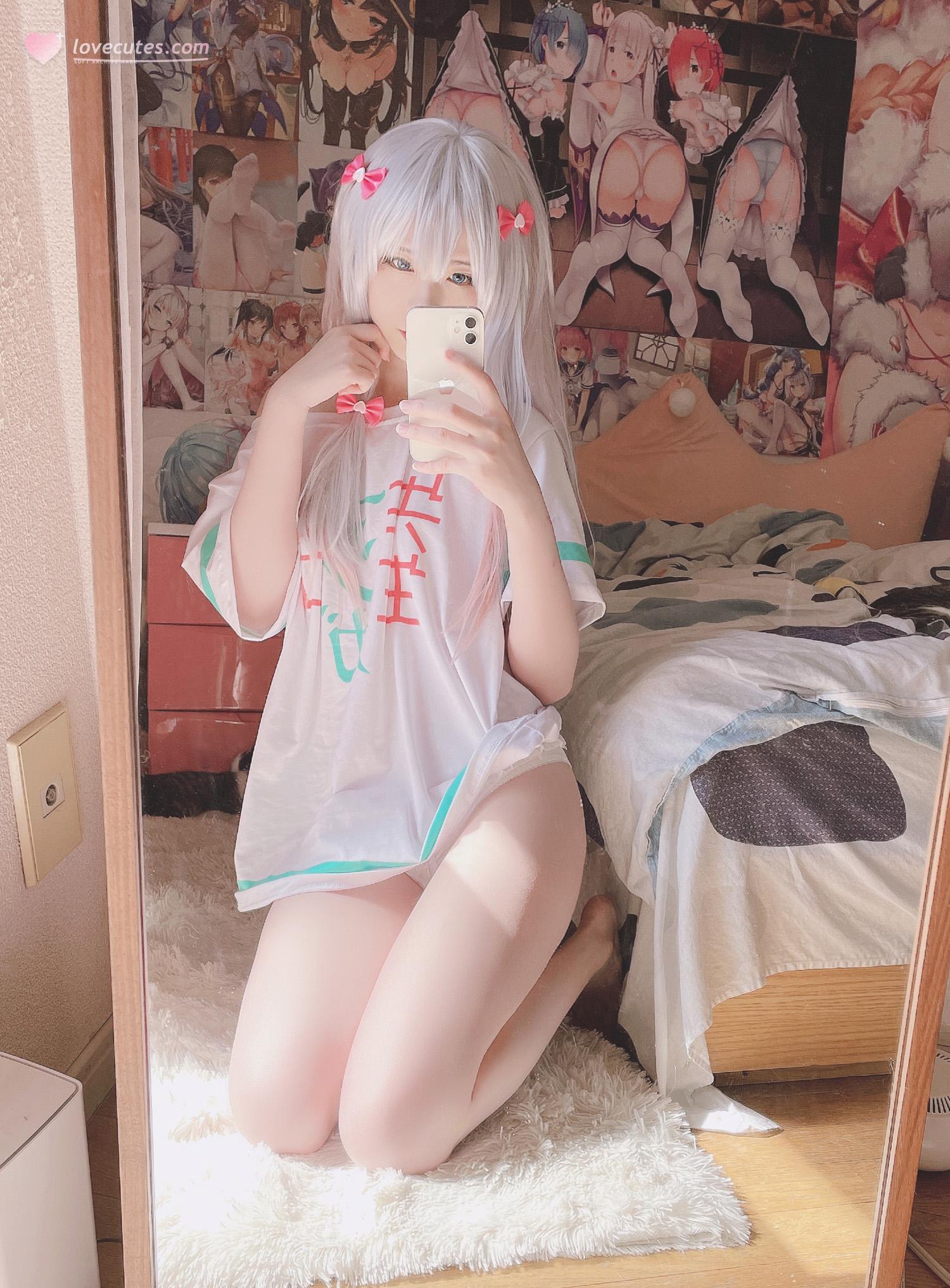 '[cosplay] 习呆呆 - Izumi Sagiri: Bộ đồ ngủ hồng tái hiện nóng bỏng 64P1V'