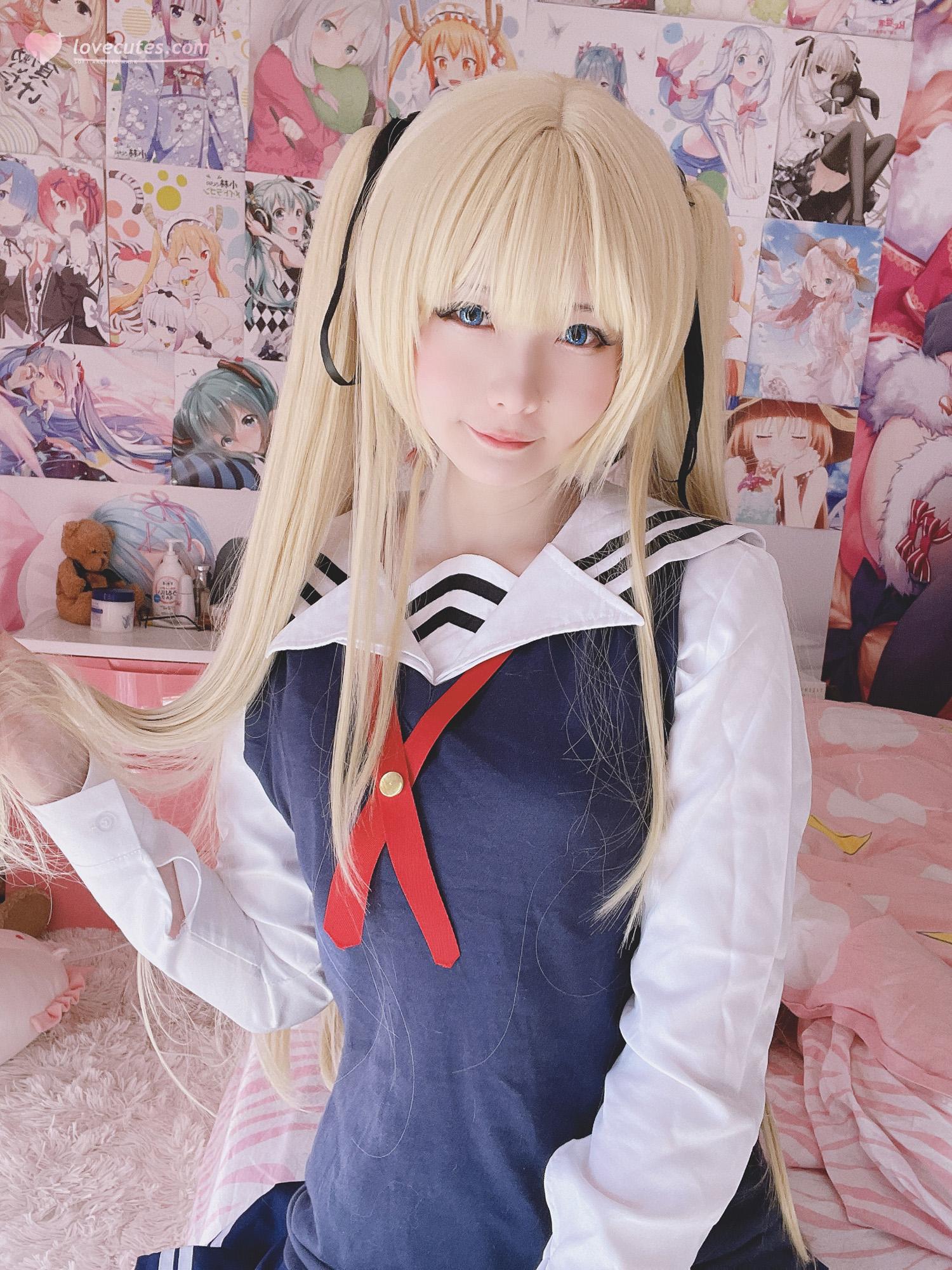 【Cosplay】習呆呆 - 英梨梨：制服黑絲露點大尺度還原 45P2V