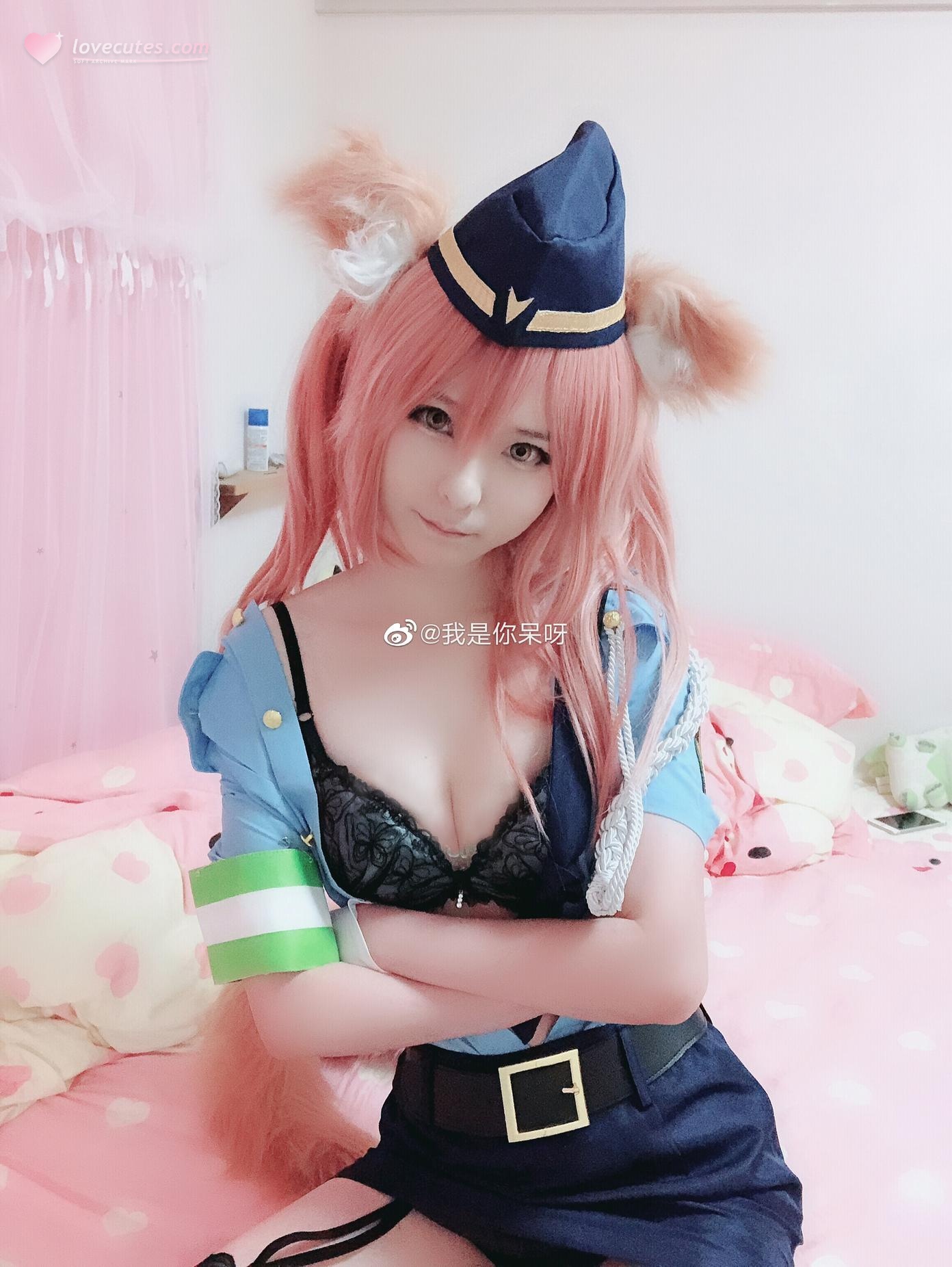 [cosplay] 习呆呆 - Fate 玉藻前：警服兽耳黑丝美腿还原 27P2V