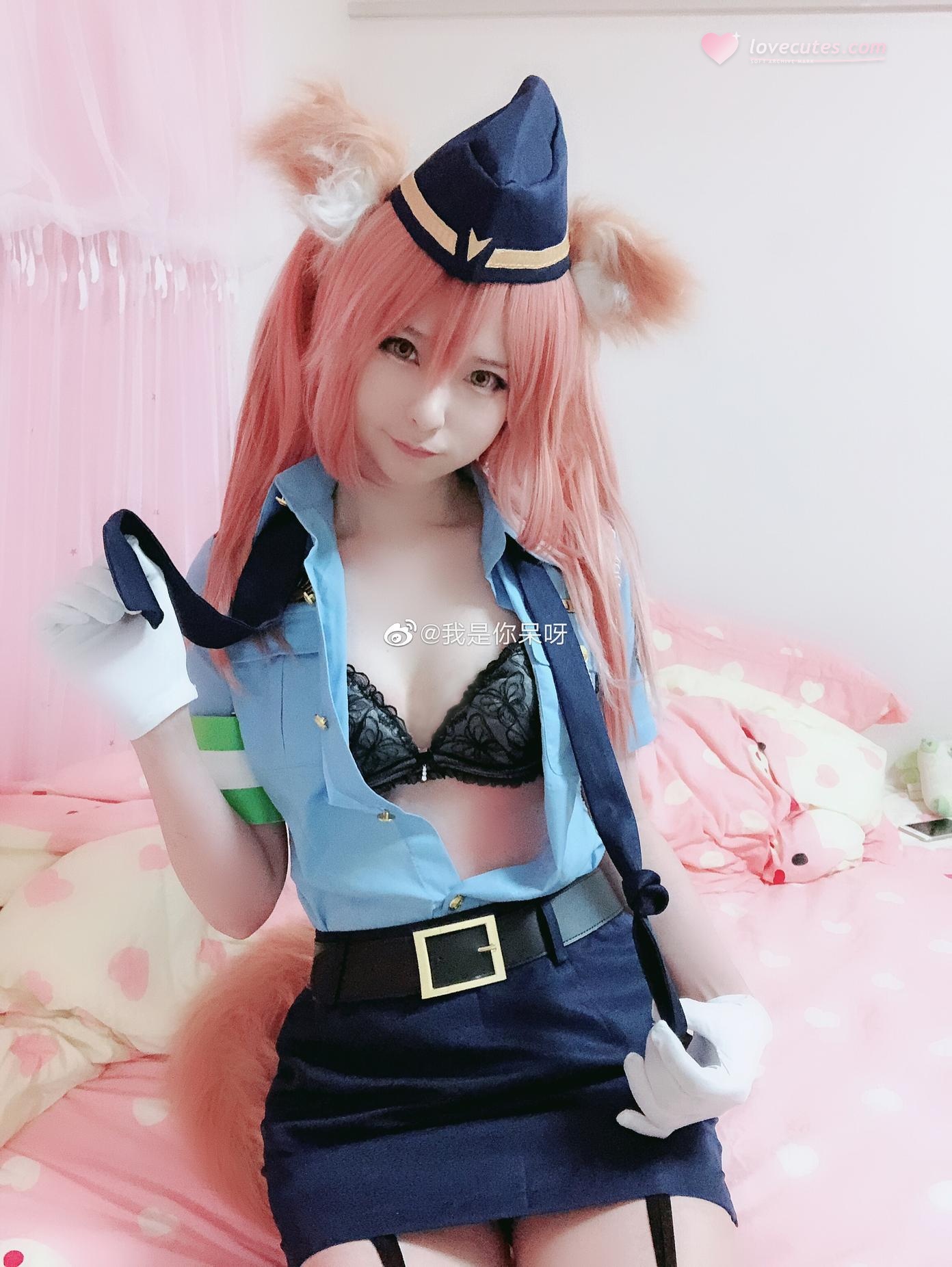 [Cosplay] Xi Daidai - Fate Tamamo-no-Mae: Police Uniform, Animal Ears, Black Stockings, Beautiful Legs Restoration 27P2V