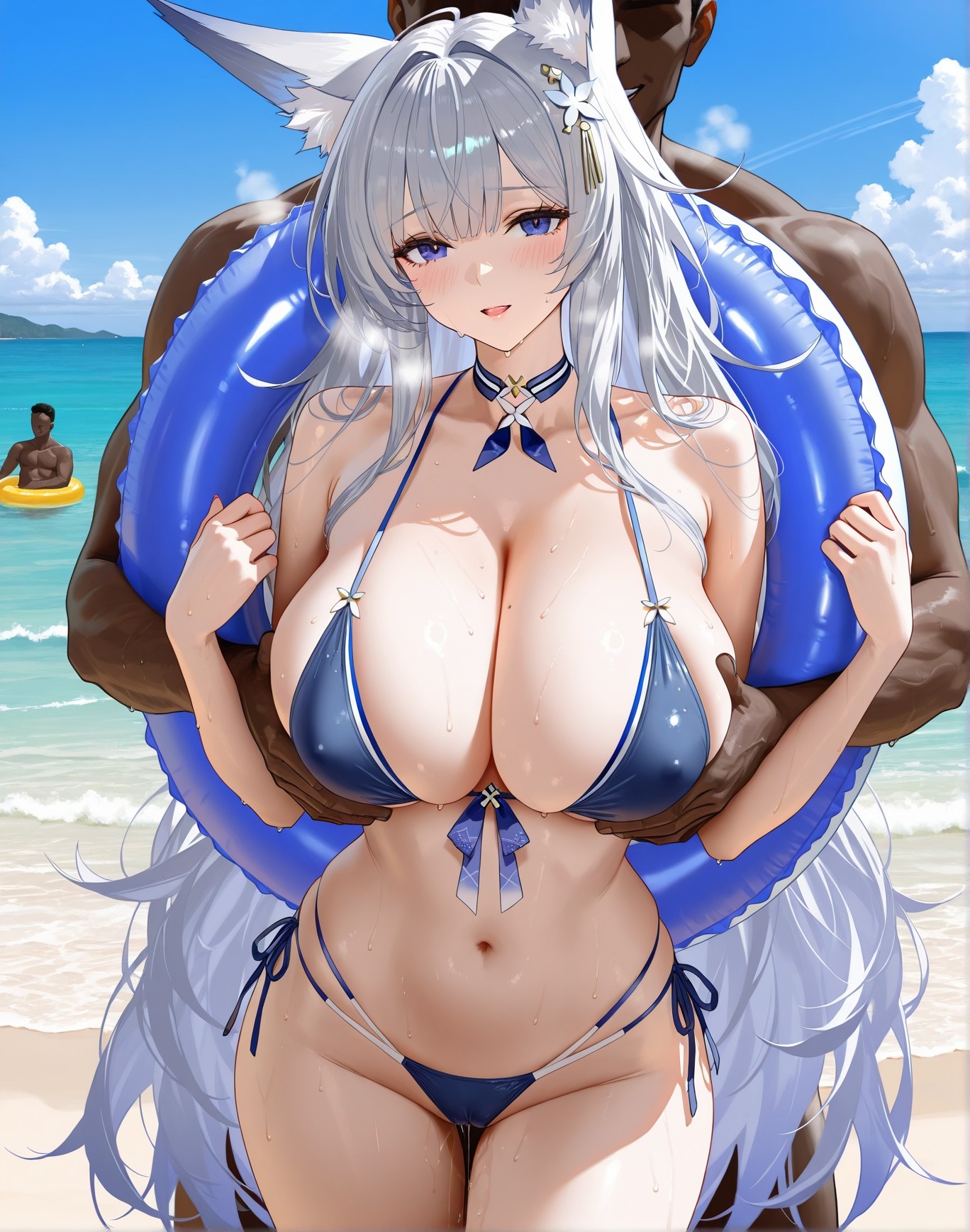 Cô Gái Anime Tạo Ra Bằng AI - 陌生地点NTR：泳装双马尾露穴 162P