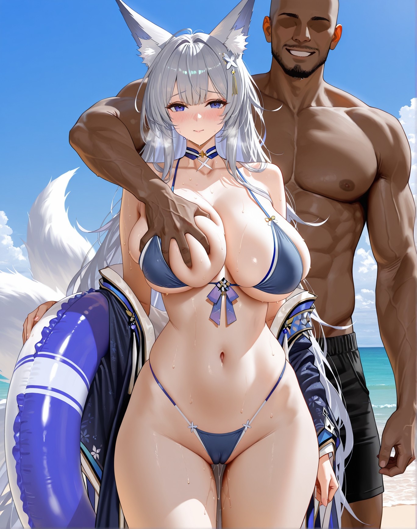 Cô Gái Anime Tạo Ra Bằng AI - 陌生地点NTR：泳装双马尾露穴 162P