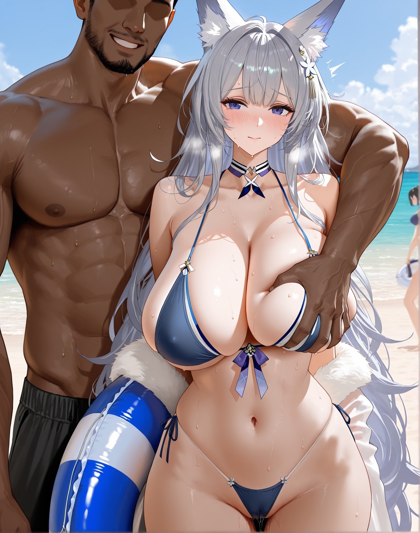 Cô Gái Anime Tạo Ra Bằng AI - 陌生地点NTR：泳装双马尾露穴 162P
