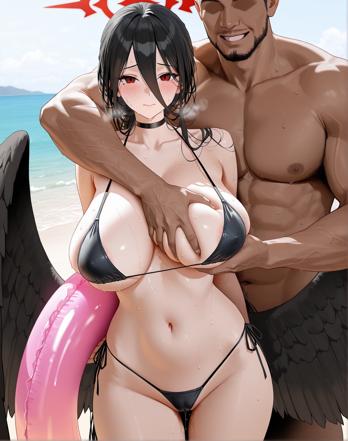 AI Generated Anime Girl - 陌生地点NTR：泳装双马尾露穴 162P