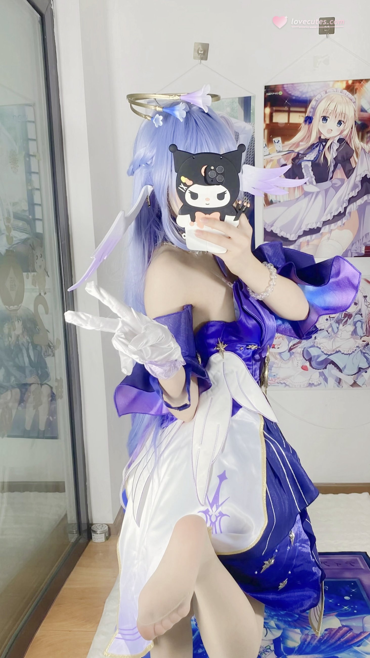 [คอสเพลย์] 白栎Shirly - 崩坏星穹铁道 รู้กวาง: ชุดกระโปรงสีม่วงขาวและขาเรียวสวย 40P6V