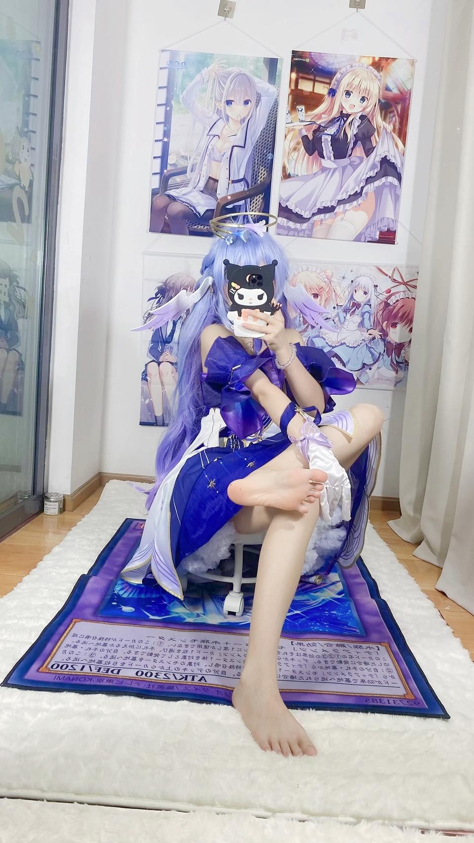 [คอสเพลย์] 白栎Shirly - 崩坏星穹铁道 รู้กวาง: ชุดกระโปรงสีม่วงขาวและขาเรียวสวย 40P6V