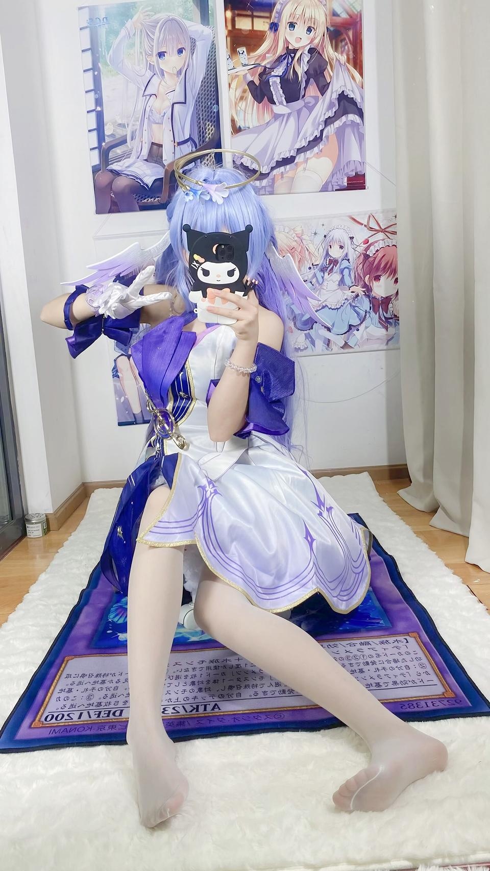 [คอสเพลย์] 白栎Shirly - 崩坏星穹铁道 รู้กวาง: ชุดกระโปรงสีม่วงขาวและขาเรียวสวย 40P6V