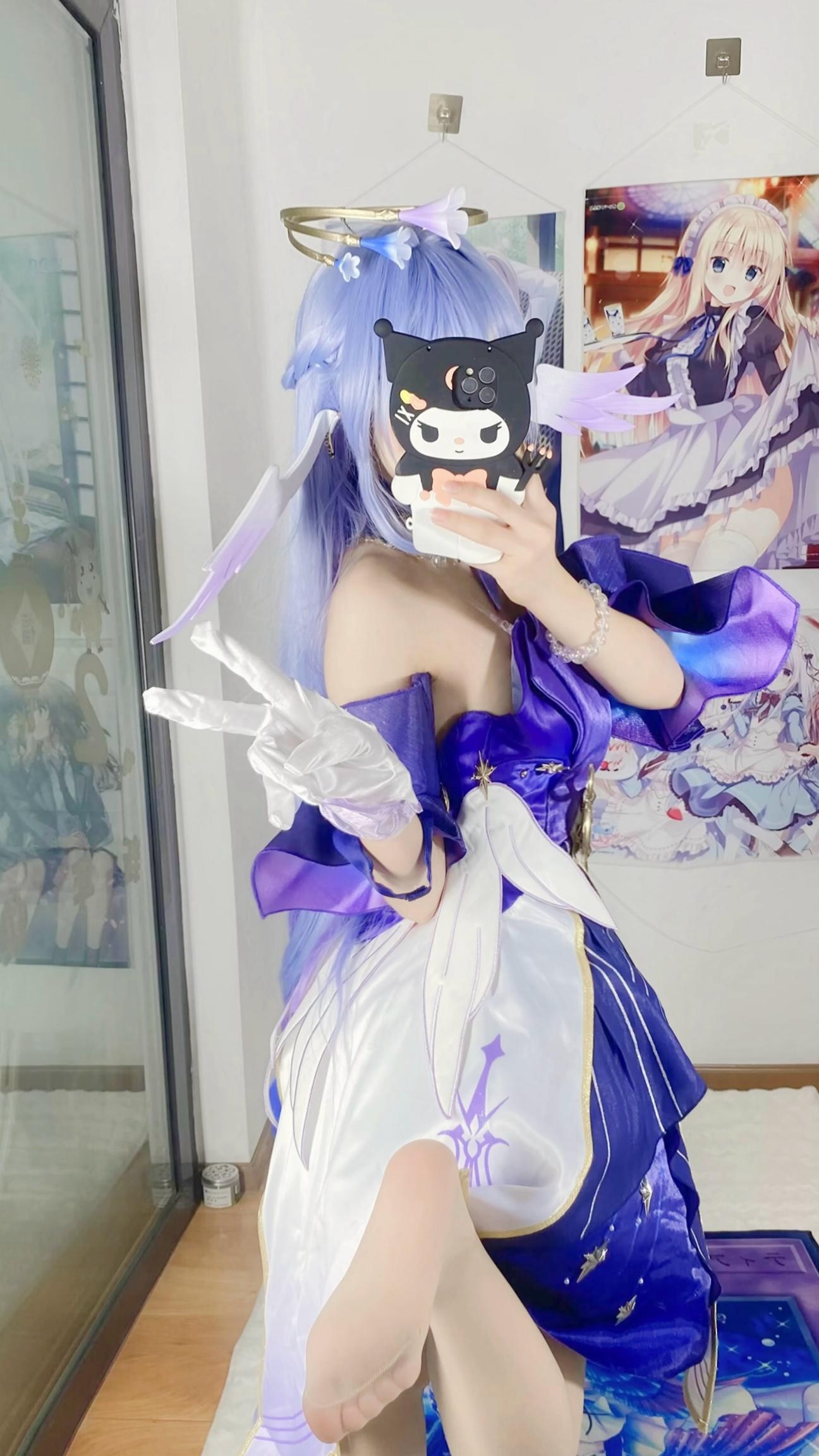 [คอสเพลย์] 白栎Shirly - 崩坏星穹铁道 รู้กวาง: ชุดกระโปรงสีม่วงขาวและขาเรียวสวย 40P6V