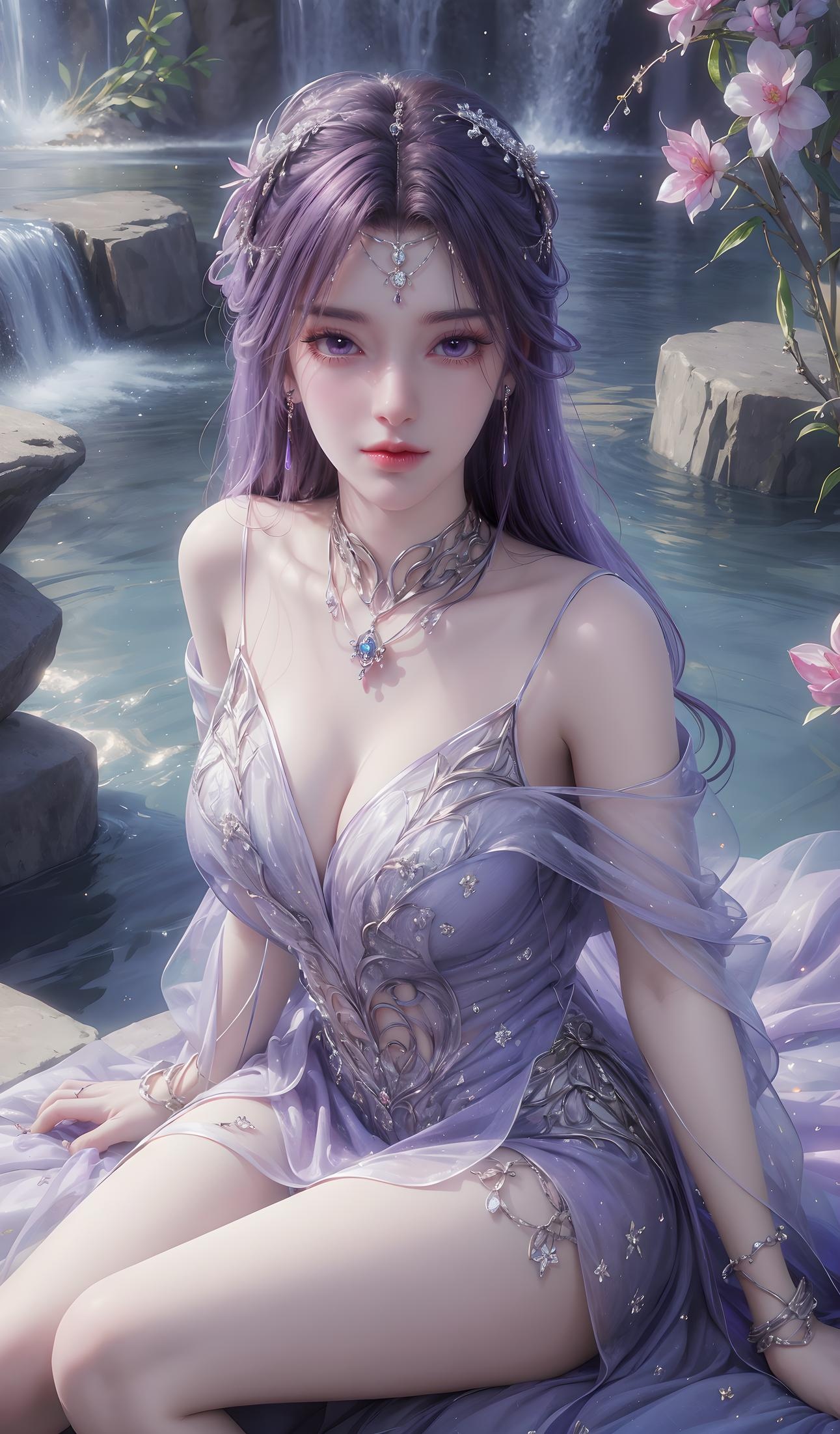 AI 生成的動漫女孩 - 雲曦：藍髮濕身巨乳曲線誘惑 79P