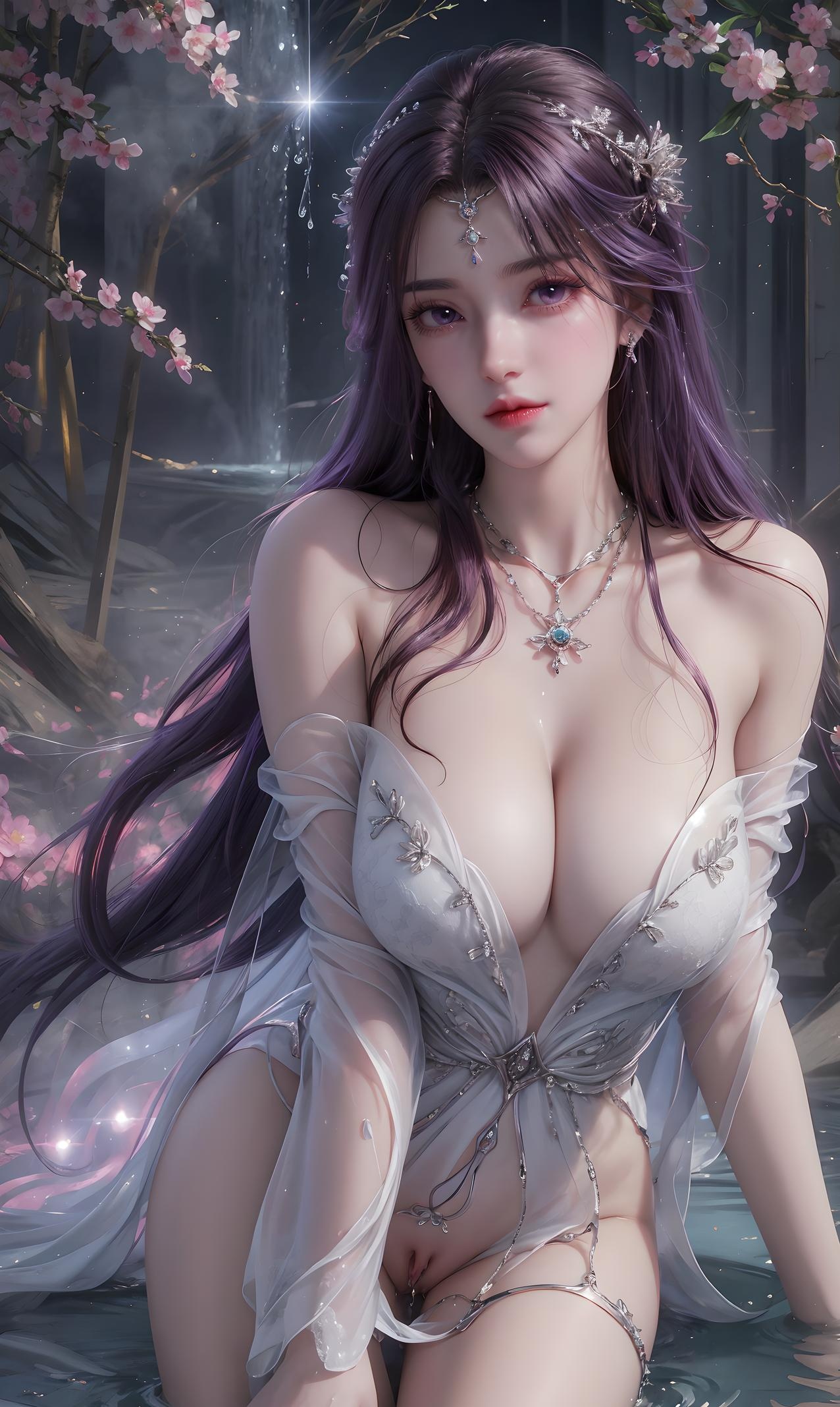 AI Generated Anime Girl - 云曦：蓝发湿身巨乳曲线诱惑 79P