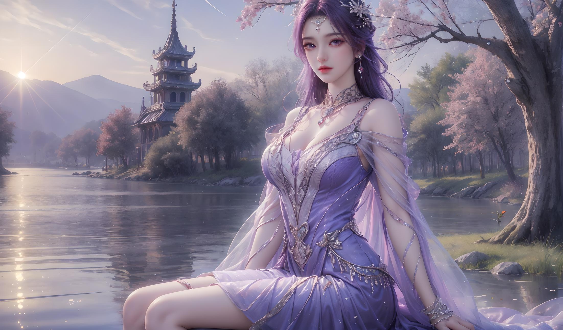 AI Generated Anime Girl - 云曦：蓝发湿身巨乳曲线诱惑 79P