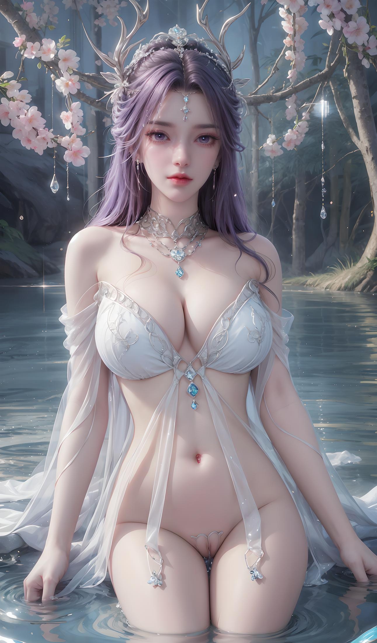 AI Generated Anime Girl - 云曦：蓝发湿身巨乳曲线诱惑 79P