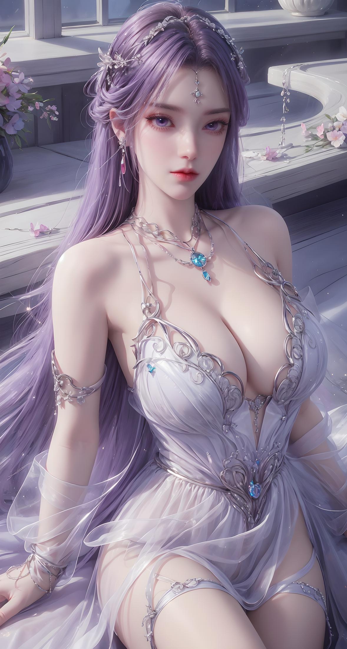 AI 生成的動漫女孩 - 雲曦：藍髮濕身巨乳曲線誘惑 79P