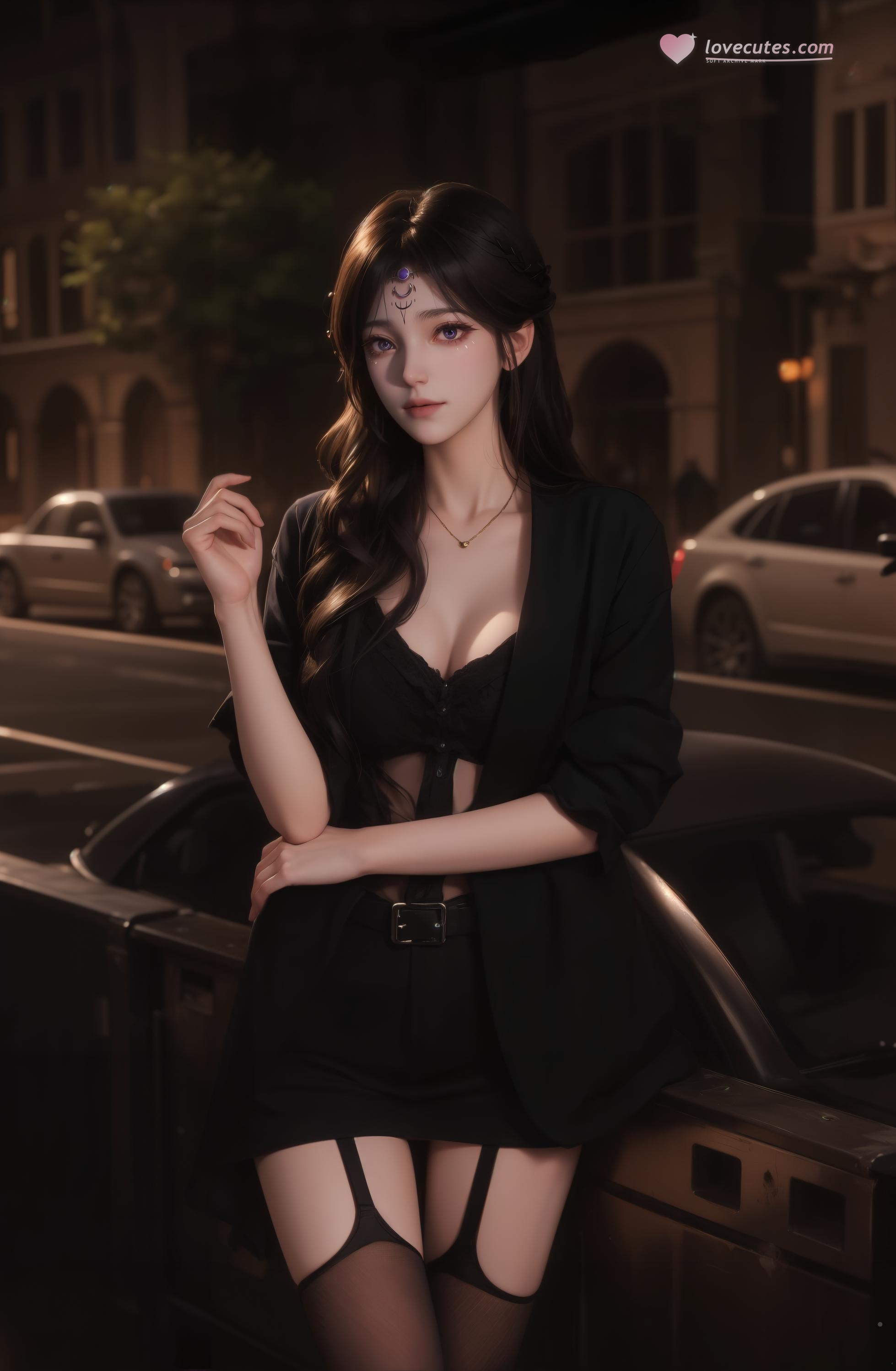 AI สร้างสาวอนิเมะ - 倪克斯：ชุดชั้นในลูกไม้สีดำและเรียวขาเซ็กซี่ 32P