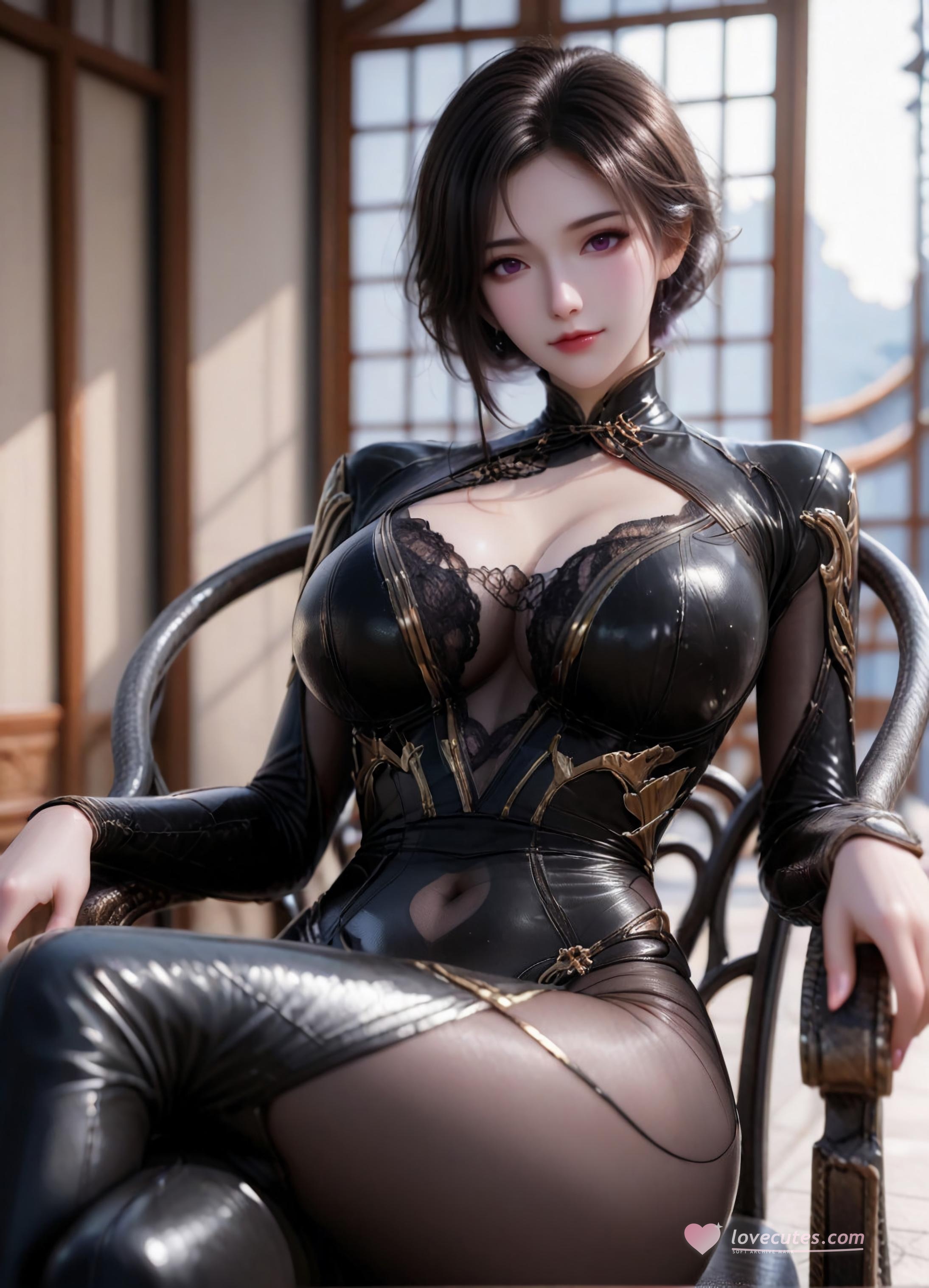 AI Generated Anime Girl - Douluo Dalu Zhu Zhuyun: Black Stockings, Wet Body, Huge Breasts 105P