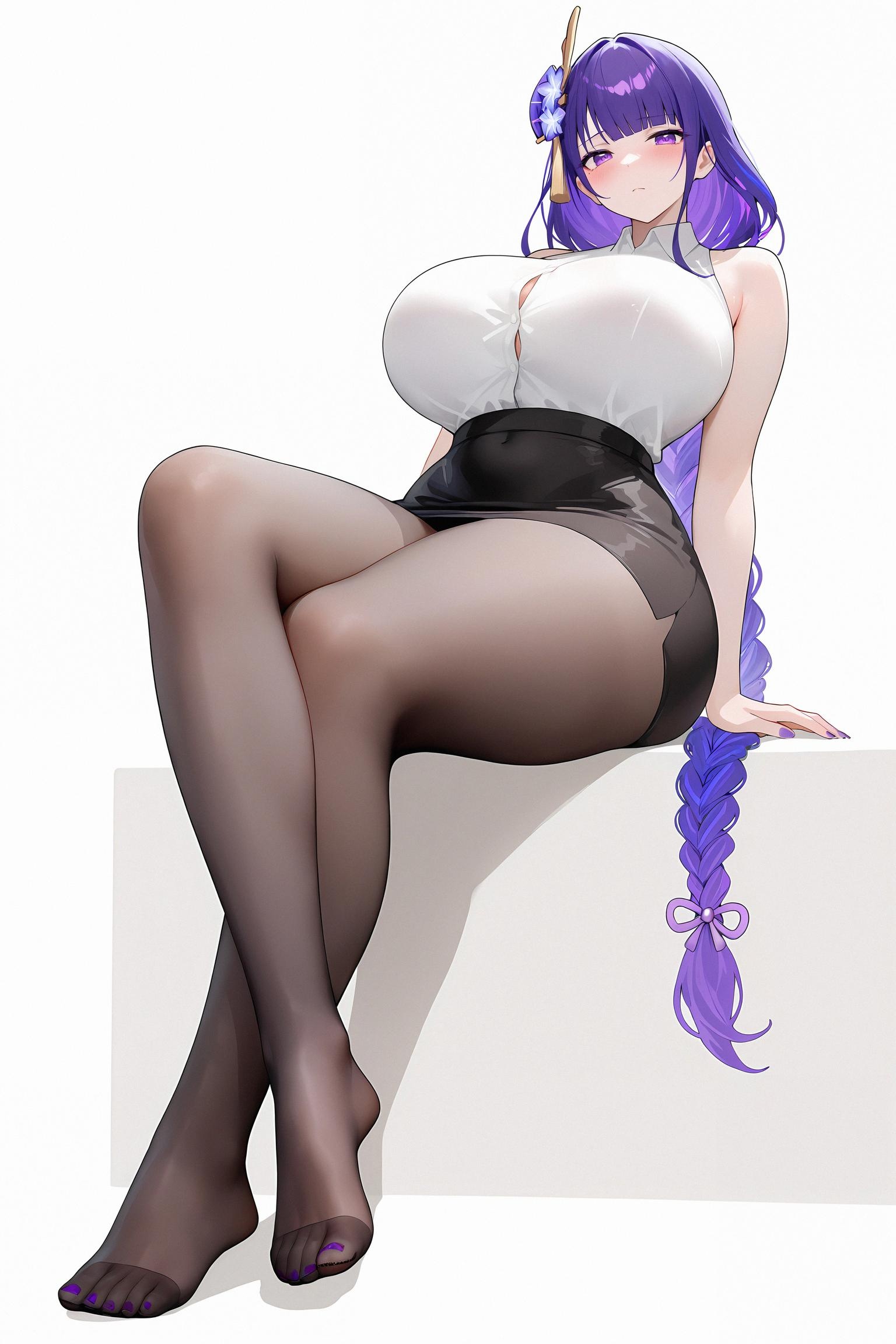 AI Generated Anime Girl - Pixiv Fantastical Vol. 5: Busty Black Stocking Nurse Beach Mix 128P