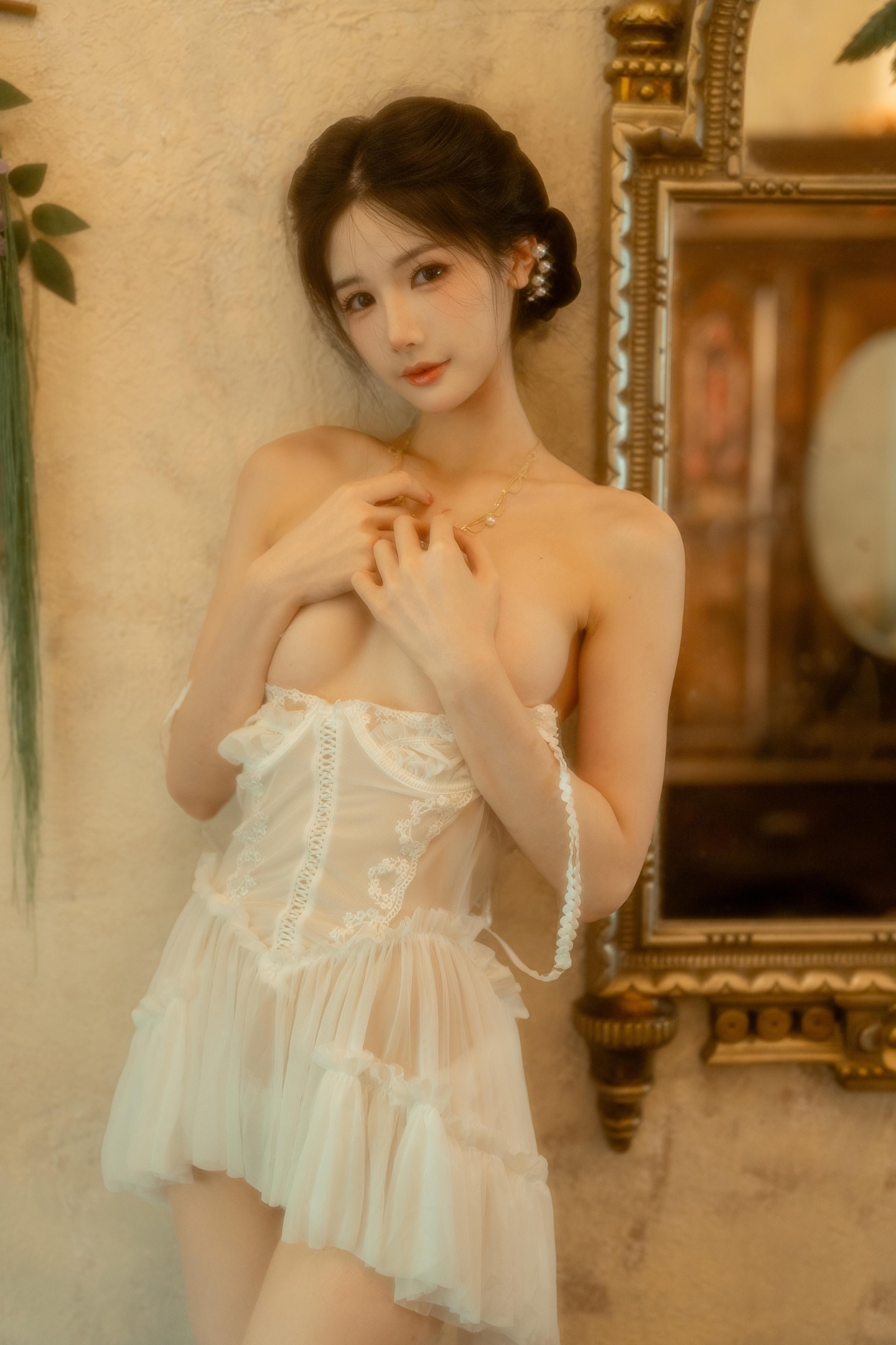 [私房] 橙子喵醬 - 橙子小白裙：白裙蕾絲內衣美腿私房 50P