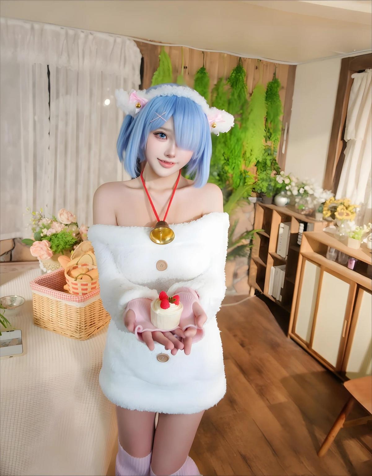 '[私房] CatDemon喵崽 - 주인을 기다리는 작은 양: 토끼 귀 미니스커트, 아름다운 다리와 엉덩이 95P21V'