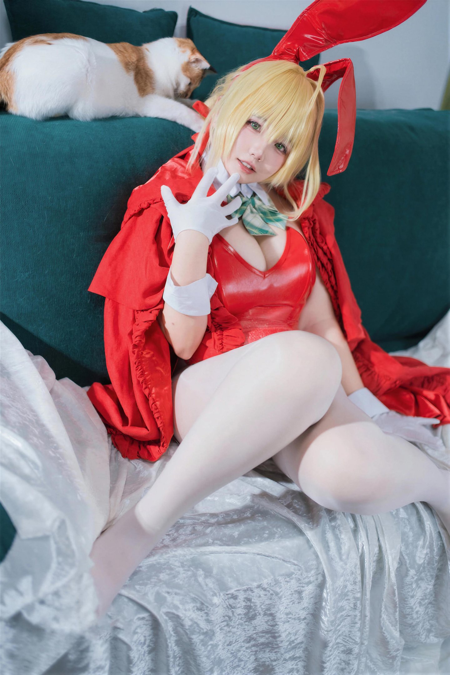 [cosplay] 阿半今天很开心 - FGO 尼禄圣诞节：红白紧身巨乳美腿还原 71P