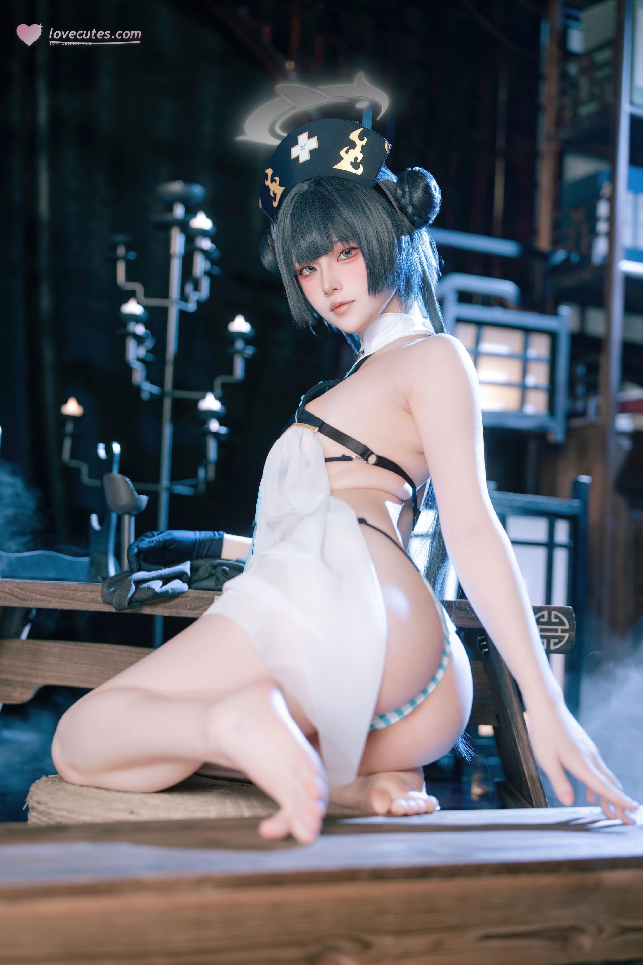 [cosplay] 屿鱼 - 蔚蓝档案 妃咲同人护士：护士装美腿翘臀还原 65P