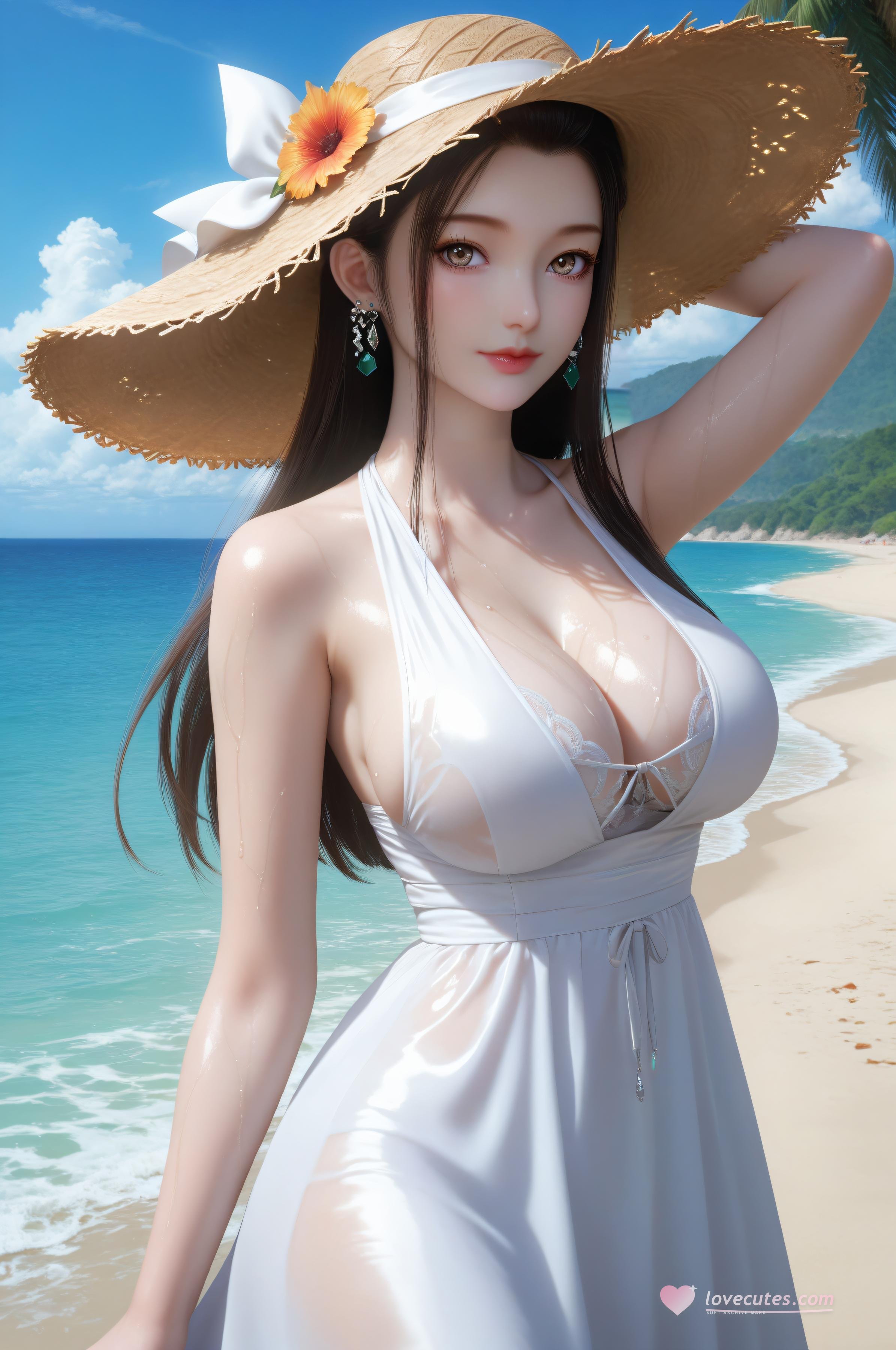 AI สร้างสาวอนิเมะ - 神国之上 陆嫁嫁：หาดพักผ่อน สาวอกใหญ่ขาเรียว 91P