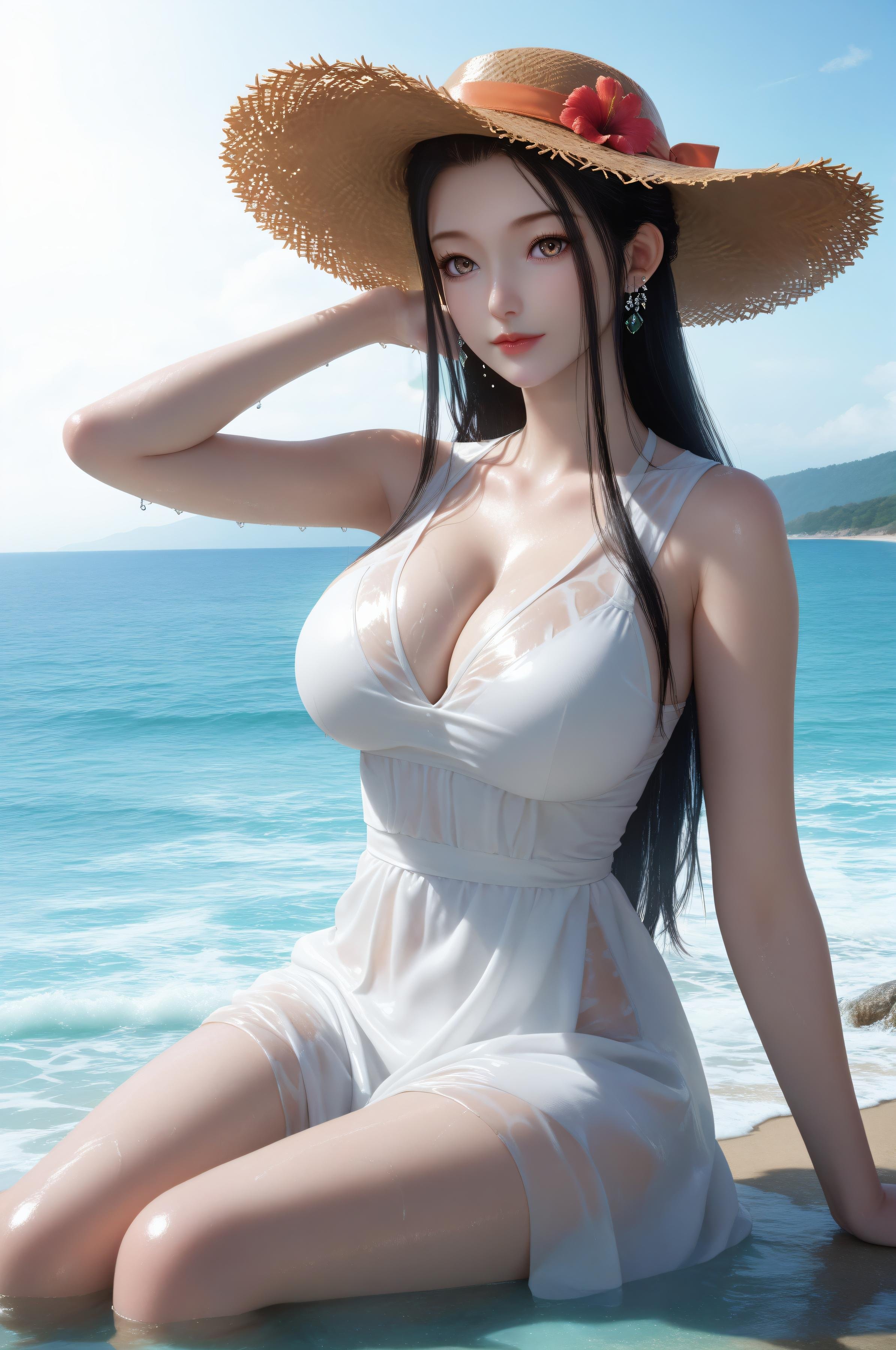 AI สร้างสาวอนิเมะ - 神国之上 陆嫁嫁：หาดพักผ่อน สาวอกใหญ่ขาเรียว 91P