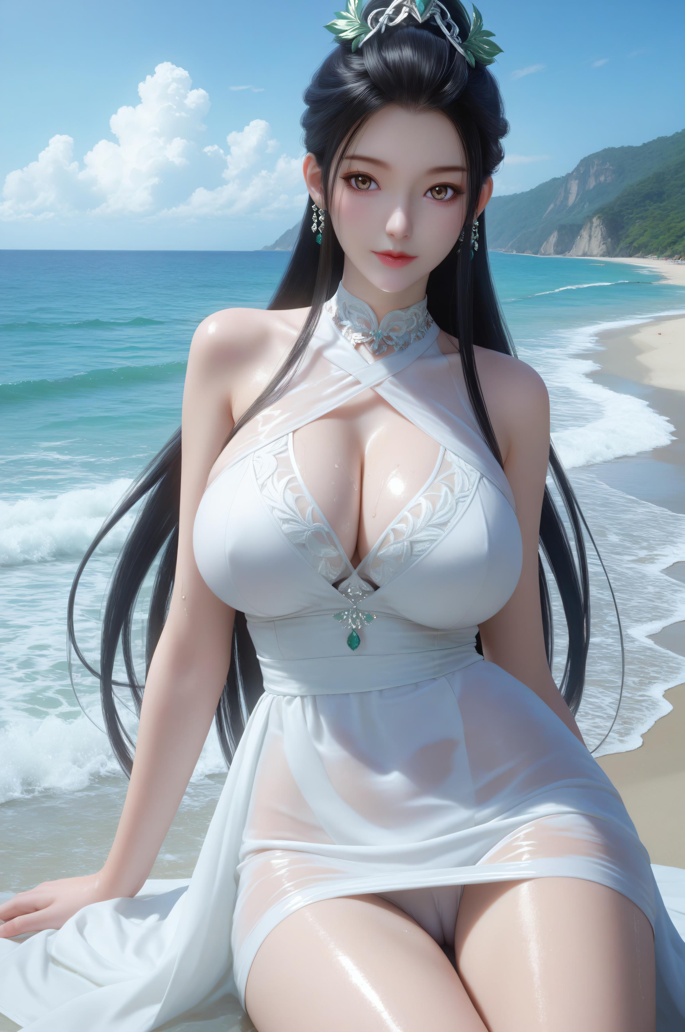AI สร้างสาวอนิเมะ - 神国之上 陆嫁嫁：หาดพักผ่อน สาวอกใหญ่ขาเรียว 91P