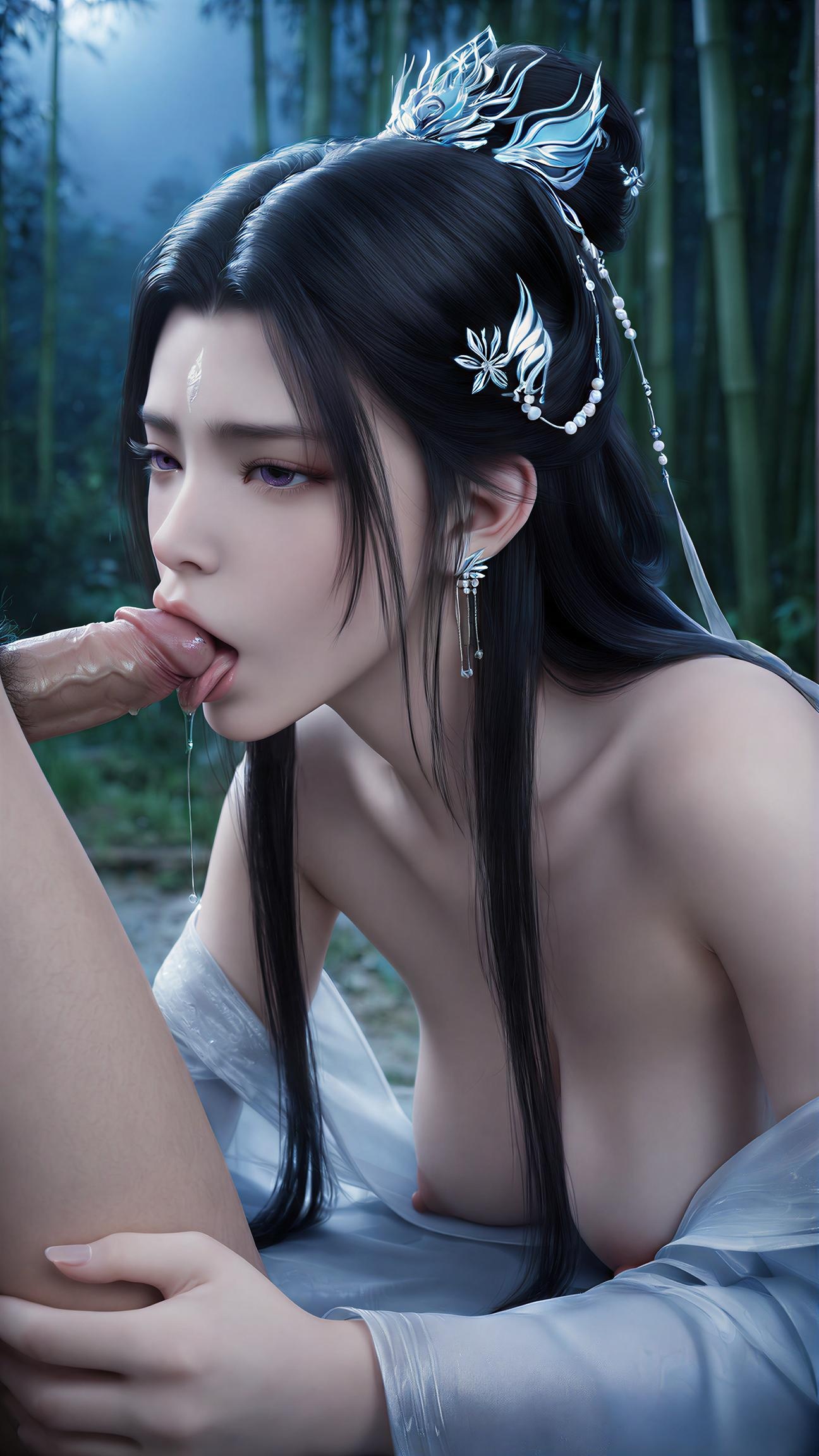 Cô Gái Anime Tạo Bởi AI - 诛仙 陆雪琪: Đen Tóc, Ngực Khủng, Váy Voan Quyến Rũ 138P